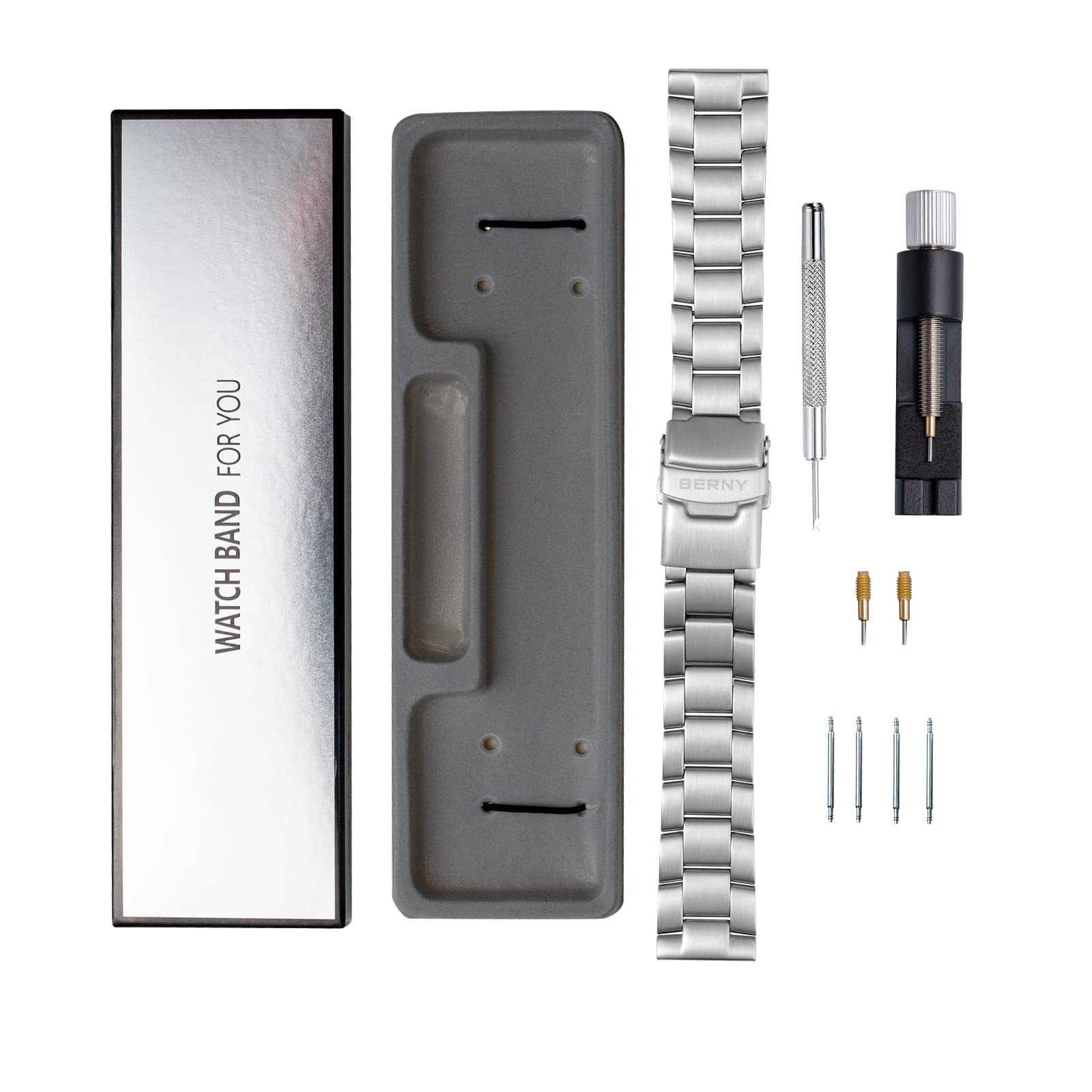BERNY 20mm Stainless Steel Watch Bands Premium Solid Metal Watch Bracelet Straps for Men Women with Straight End Security Deployment Buckle - Image 7
