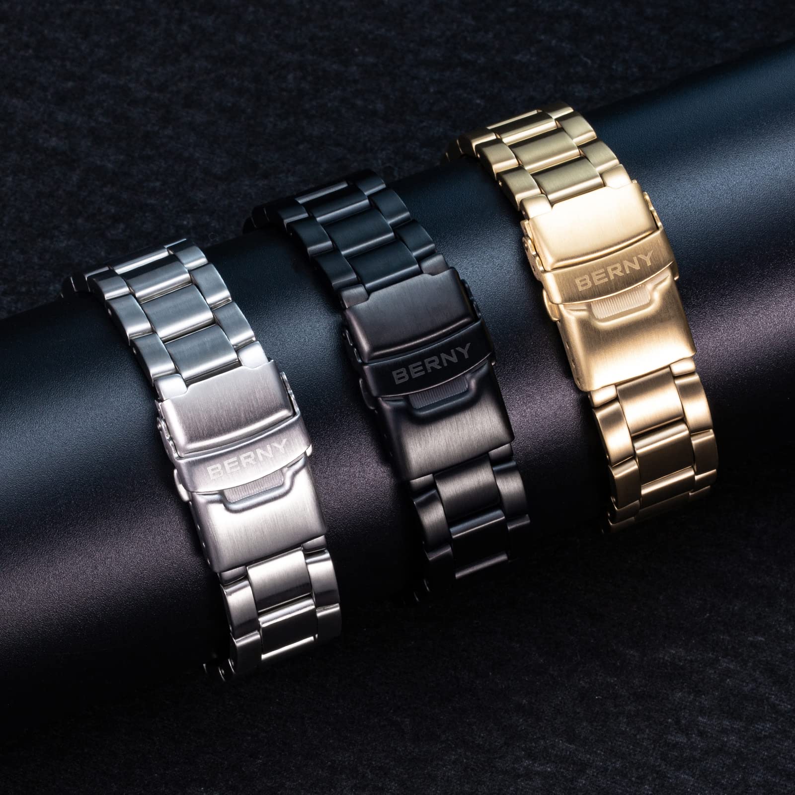BERNY 20mm Stainless Steel Watch Bands Premium Solid Metal Watch Bracelet Straps for Men Women with Straight End Security Deployment Buckle - Image 6