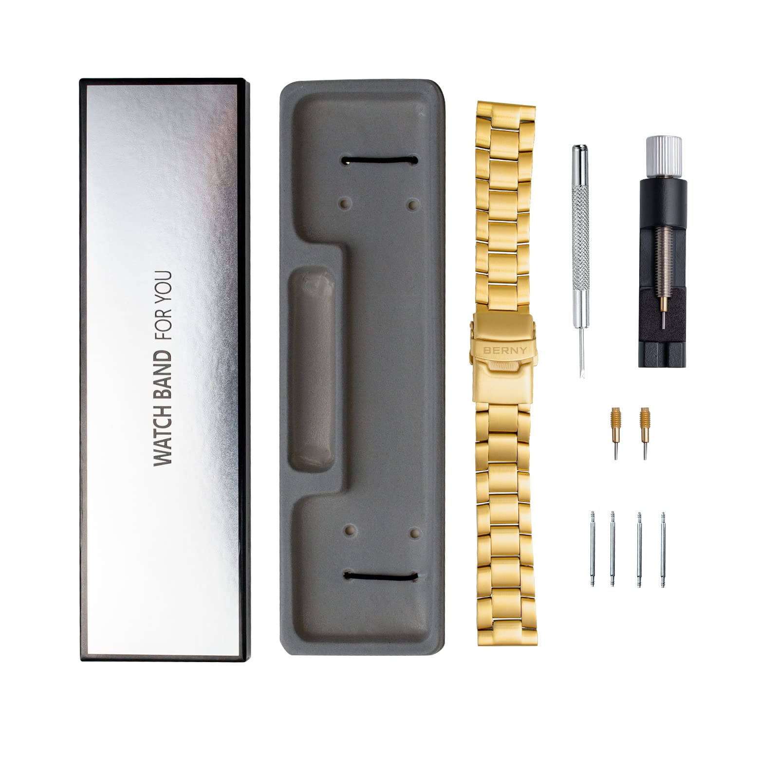 BERNY 20mm Stainless Steel Watch Bands Premium Solid Metal Watch Bracelet Straps for Men Women with Straight End Security Deployment Buckle - Image 7