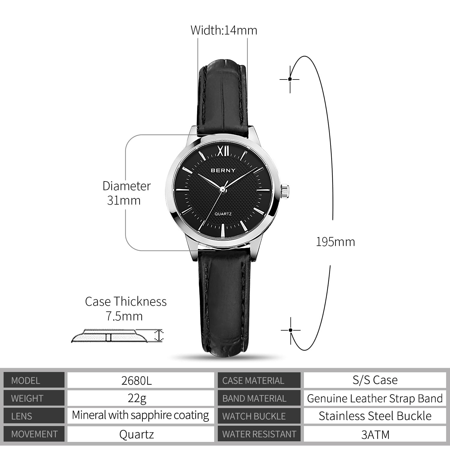 BERNY Automatic Watch for Women Waterproof Women's Wristwatch Super Luminous Mechanical Women Watch Female Analog Watches Stainless Steel Case Sapphire Crystal Date Calendar Fashion Birthday Present - Image 8