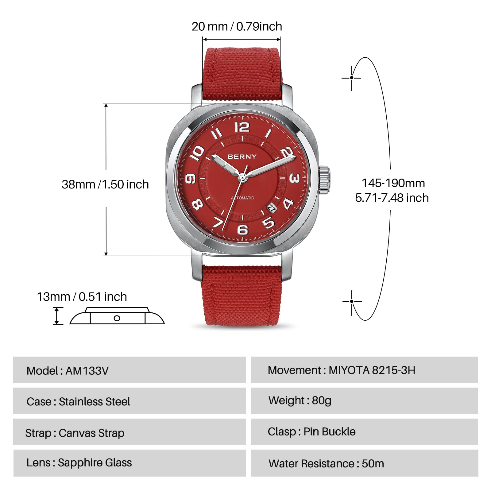 BERNY Automatic Watch for Women Waterproof Women's Wristwatch Super Luminous Mechanical Women Watch Female Analog Watches Stainless Steel Case Sapphire Crystal Date Calendar Fashion Birthday Present - Image 6