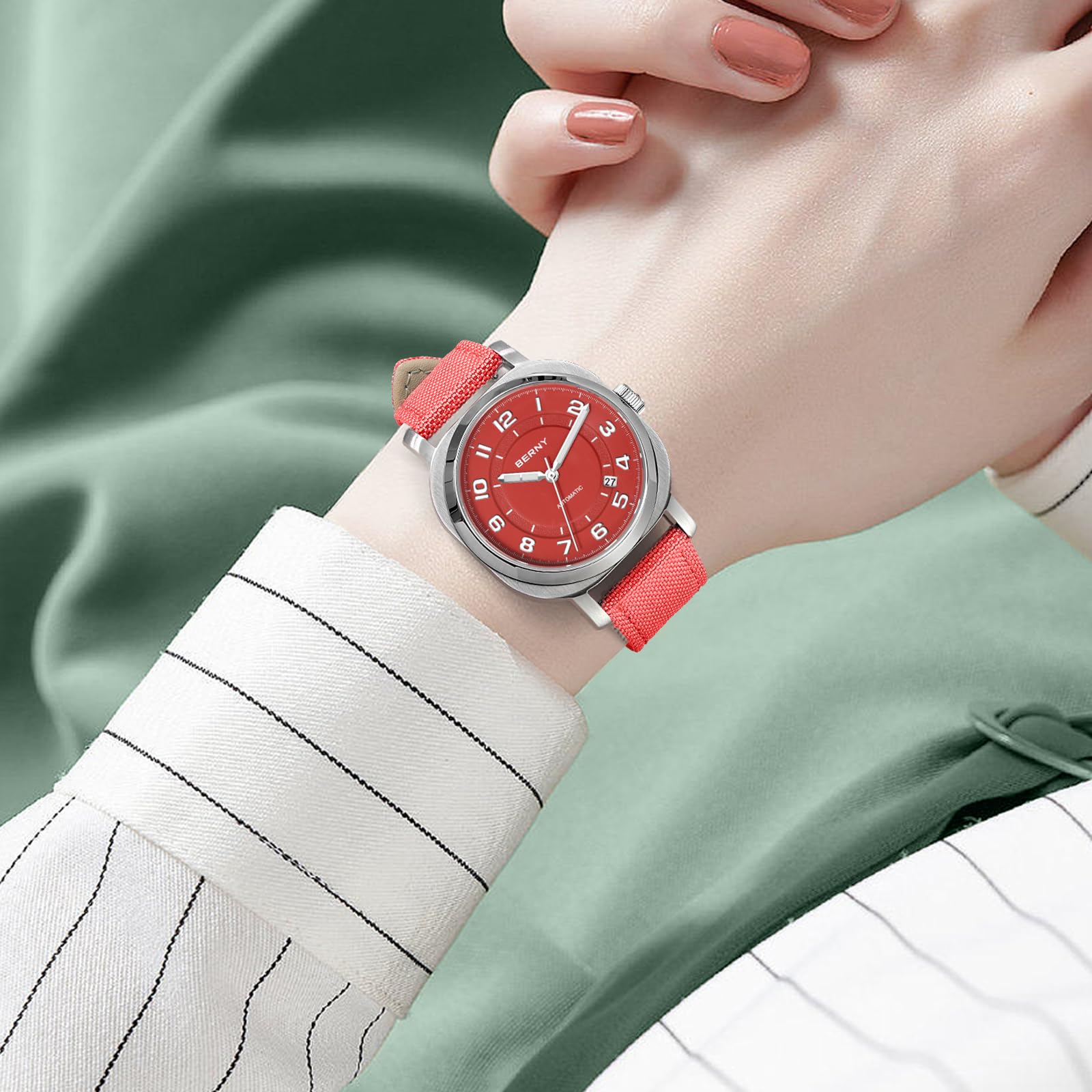 BERNY Automatic Watch for Women Waterproof Women's Wristwatch Super Luminous Mechanical Women Watch Female Analog Watches Stainless Steel Case Sapphire Crystal Date Calendar Fashion Birthday Present - Image 7