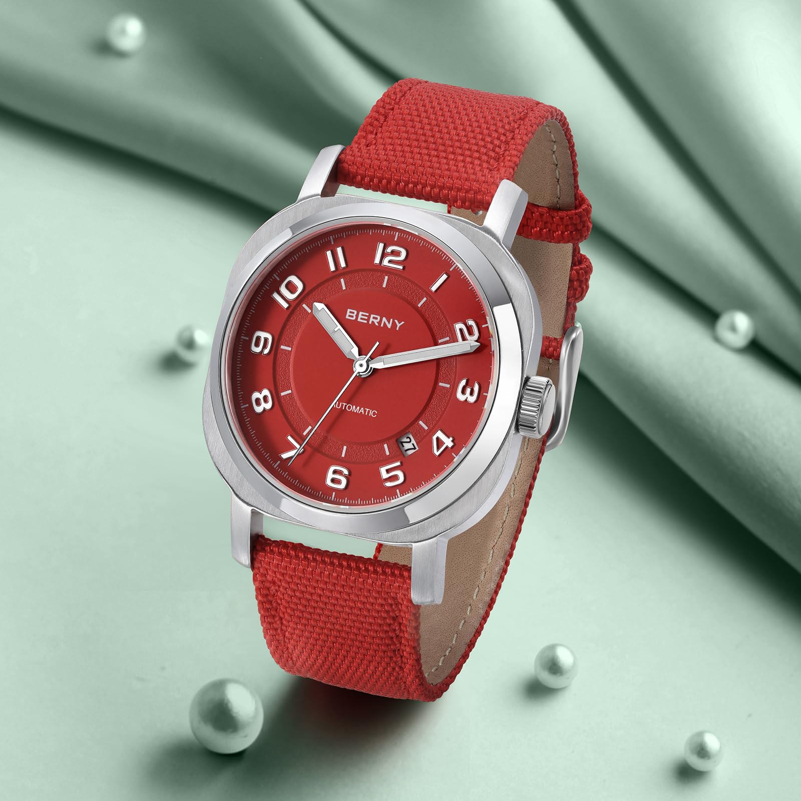 BERNY Automatic Watch for Women Waterproof Women's Wristwatch Super Luminous Mechanical Women Watch Female Analog Watches Stainless Steel Case Sapphire Crystal Date Calendar Fashion Birthday Present - Image 8