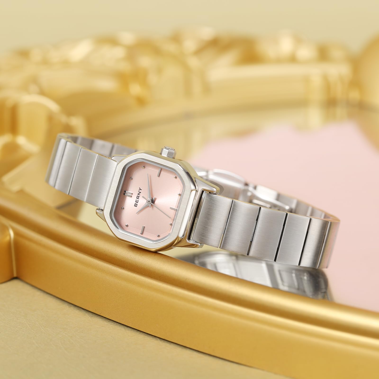 BERNY Gold Watches for Women Dainty Ladies Square Quartz Watch Japanese Quartz Movement 3ATM Waterproof Fashion Small Female Wrist Watch Luxury Birthday Gifts for Lady - Image 5