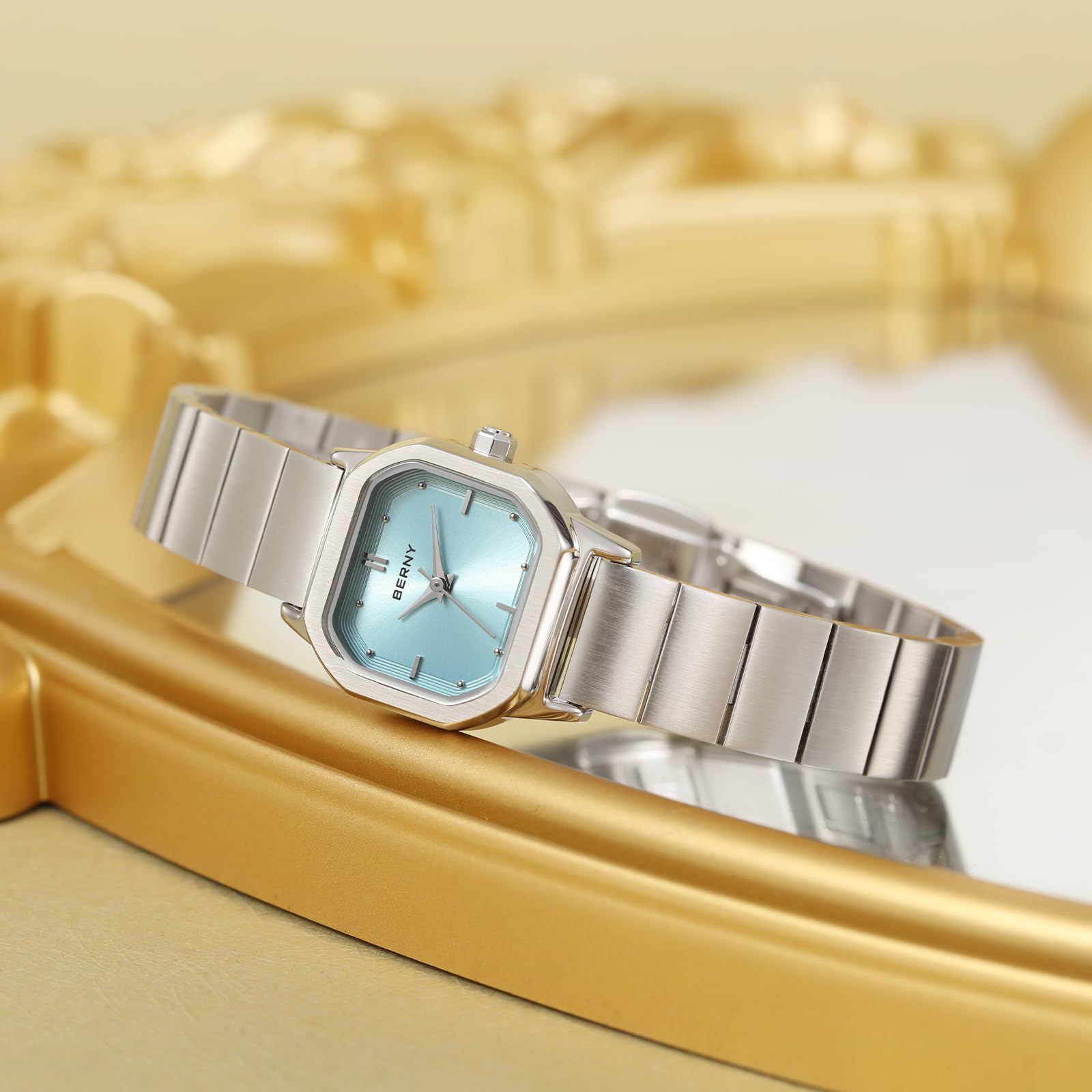 BERNY Gold Watches for Women Dainty Ladies Square Quartz Watch Japanese Quartz Movement 3ATM Waterproof Fashion Small Female Wrist Watch Luxury Birthday Gifts for Lady - Image 5