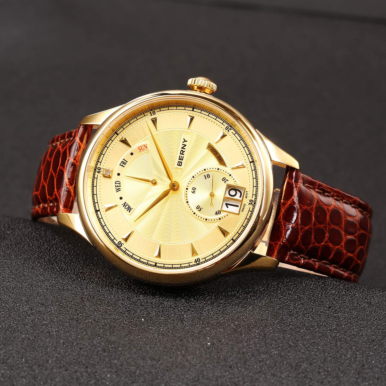 BERNY Luxury Stainless Steel Bezel with 18K Gold Overlay Mens Watch Quartz Watch - Image 5