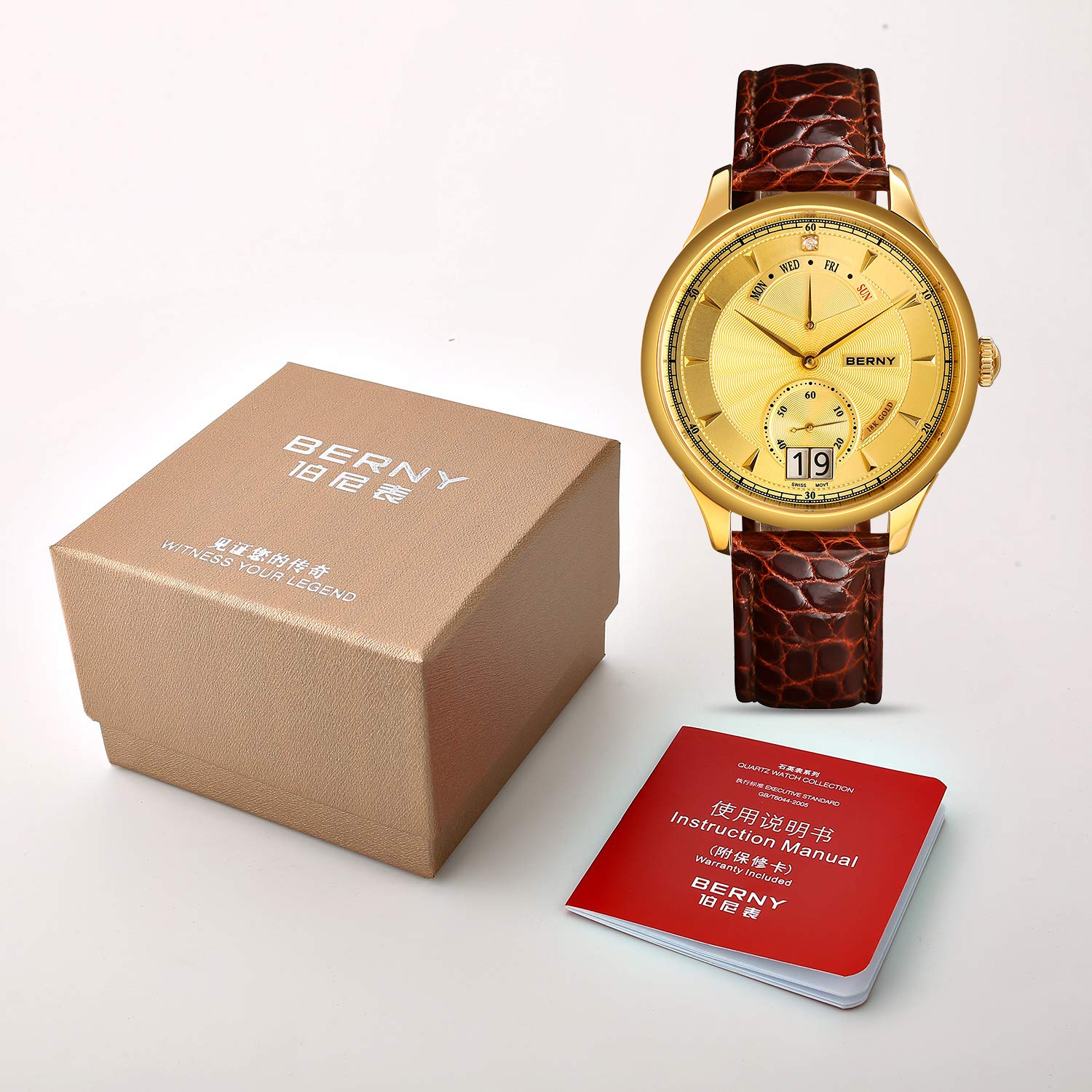 BERNY Luxury Stainless Steel Bezel with 18K Gold Overlay Mens Watch Quartz Watch - Image 8