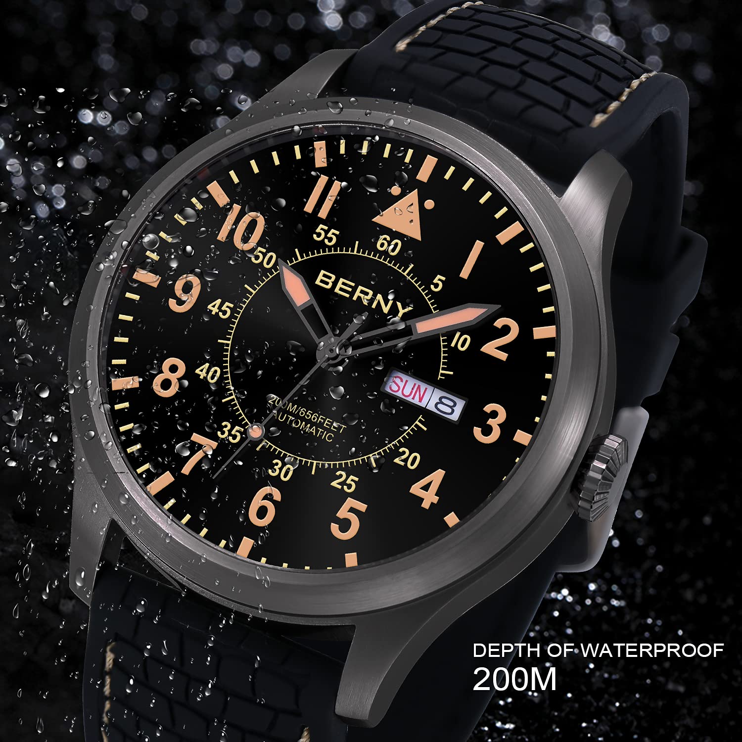 BERNY Men's Automatic Mechanical Watch Self Winding Watches Water Proof 20ATM Sapphire Glass Scratch Resistant Super Luminous with Oversize Dial（No Battery Required - Image 3