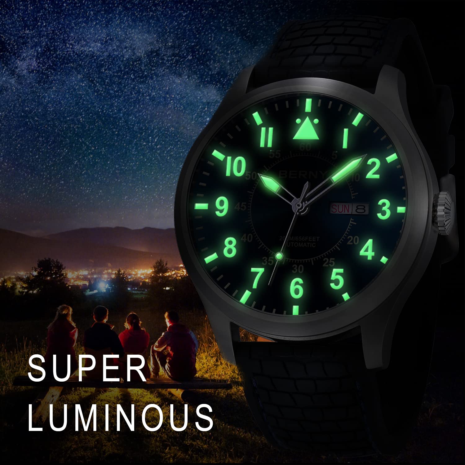 BERNY Men's Automatic Mechanical Watch Self Winding Watches Water Proof 20ATM Sapphire Glass Scratch Resistant Super Luminous with Oversize Dial（No Battery Required - Image 4