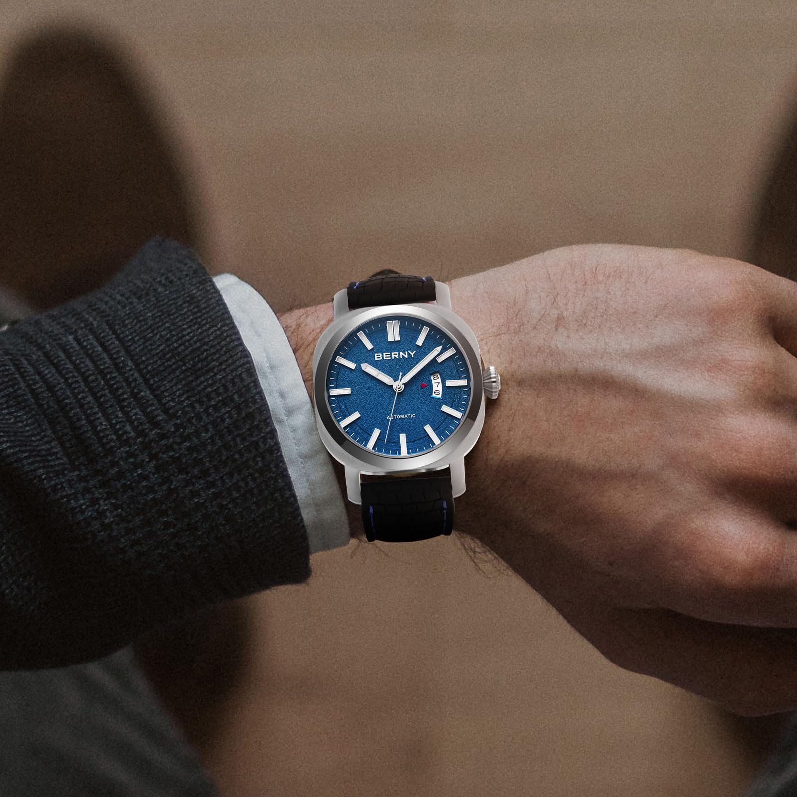 BERNY Men's Japanese Automatic Mechanical Watch, Self Winding Watches, Water Proof 10ATM, Sapphire Glass Scratch Resistant, Super Luminous with Date(No Battery Required) - Image 7