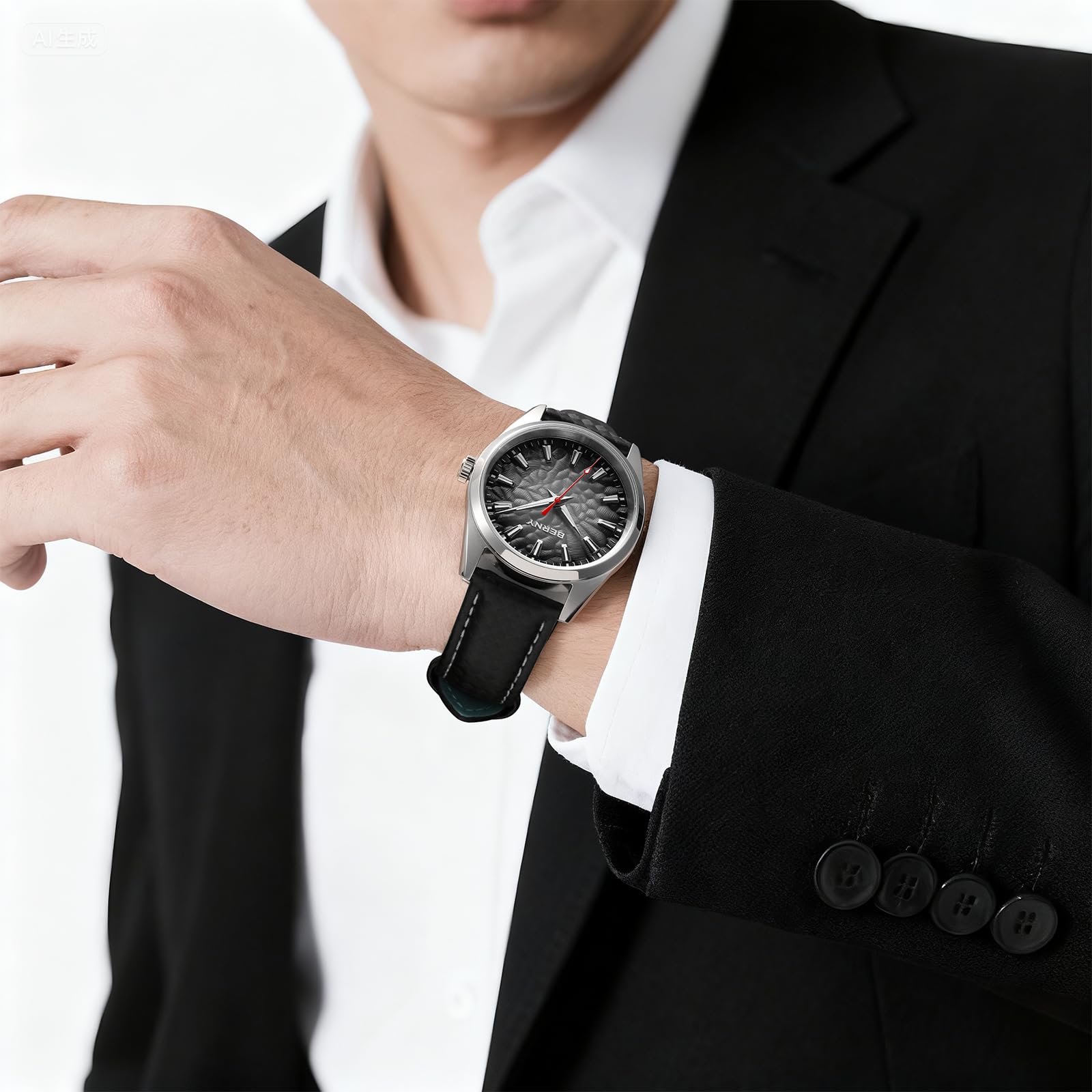 BERNY Men's Quartz Watch - Volcanic-Inspired Design, Japanese Movement, 10ATM Waterproof Dress Wristwatch, AR Coating Sapphire Crystal Super Luminous - Image 7