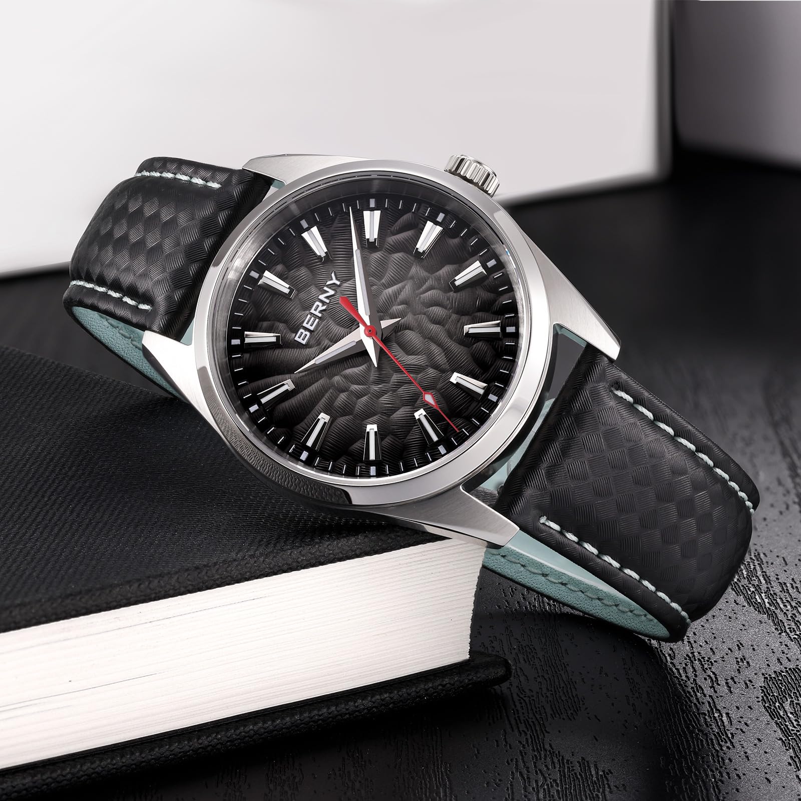 BERNY Men's Quartz Watch - Volcanic-Inspired Design, Japanese Movement, 10ATM Waterproof Dress Wristwatch, AR Coating Sapphire Crystal Super Luminous - Image 8