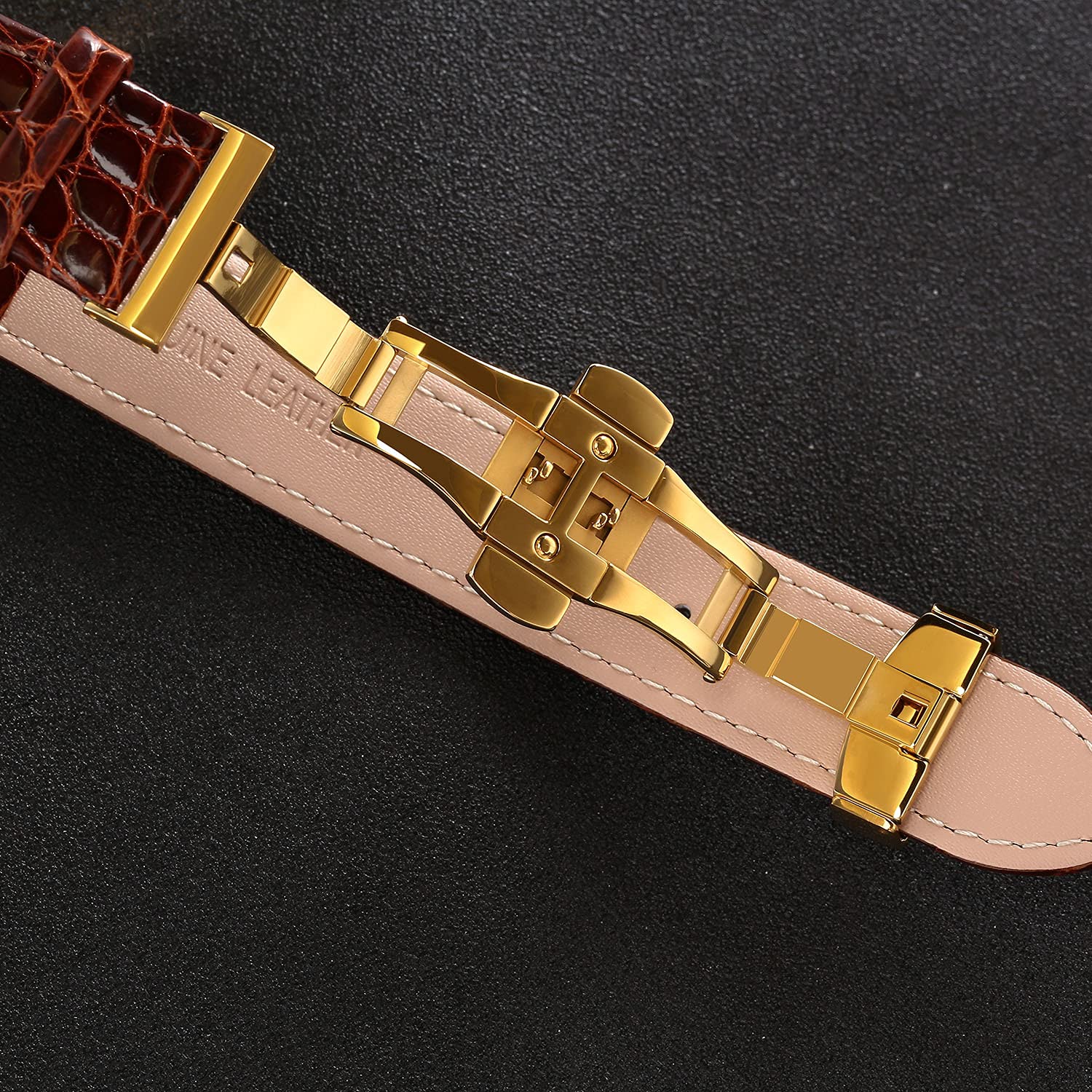 BERNY Men's Wrist Watches Ultra Thin Movement Automatic Minimalist Watch Crocodile Leather Strap Stainless Steel Bezel with 18K Gold Overlay Watches for Men - Image 7