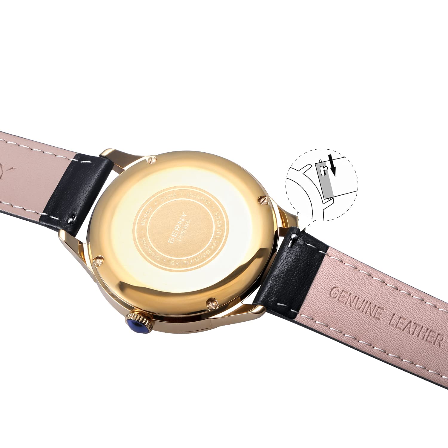 BERNY Quick Release Leather Watch Bands Men's Women's Watch Bands Top Genuine Leather Watch Strap for Men Women - 16mm 18mm 20mm 22mm 24mm, Black Brown - Image 3