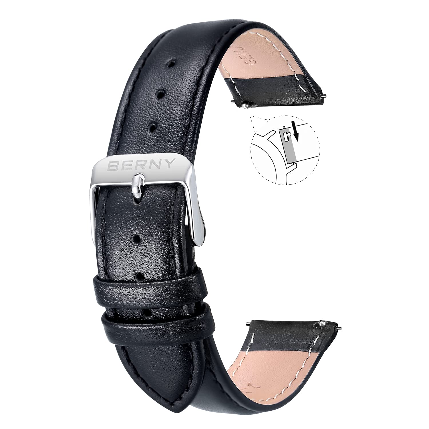 BERNY Quick Release Leather Watch Bands Men's Women's Watch Bands Top Genuine Leather Watch Strap for Men Women - 16mm 18mm 20mm 22mm 24mm, Black Brown - Image 7