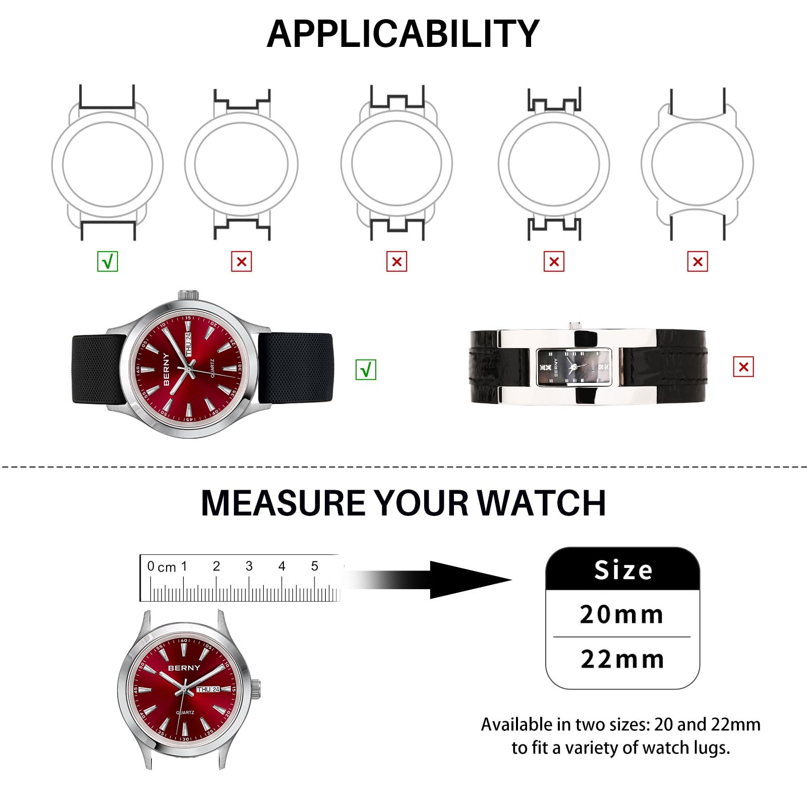 BERNY Silicone Watch Band Soft Rubber Replacement Watch Straps Quick Release Watchbands for Men And Women Multicolour-22mm - Image 4
