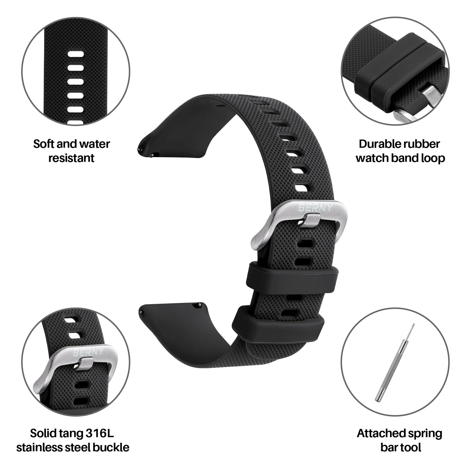 BERNY Silicone Watch Band Soft Rubber Replacement Watch Straps Quick Release Watchbands for Men And Women Multicolour-22mm - Image 5