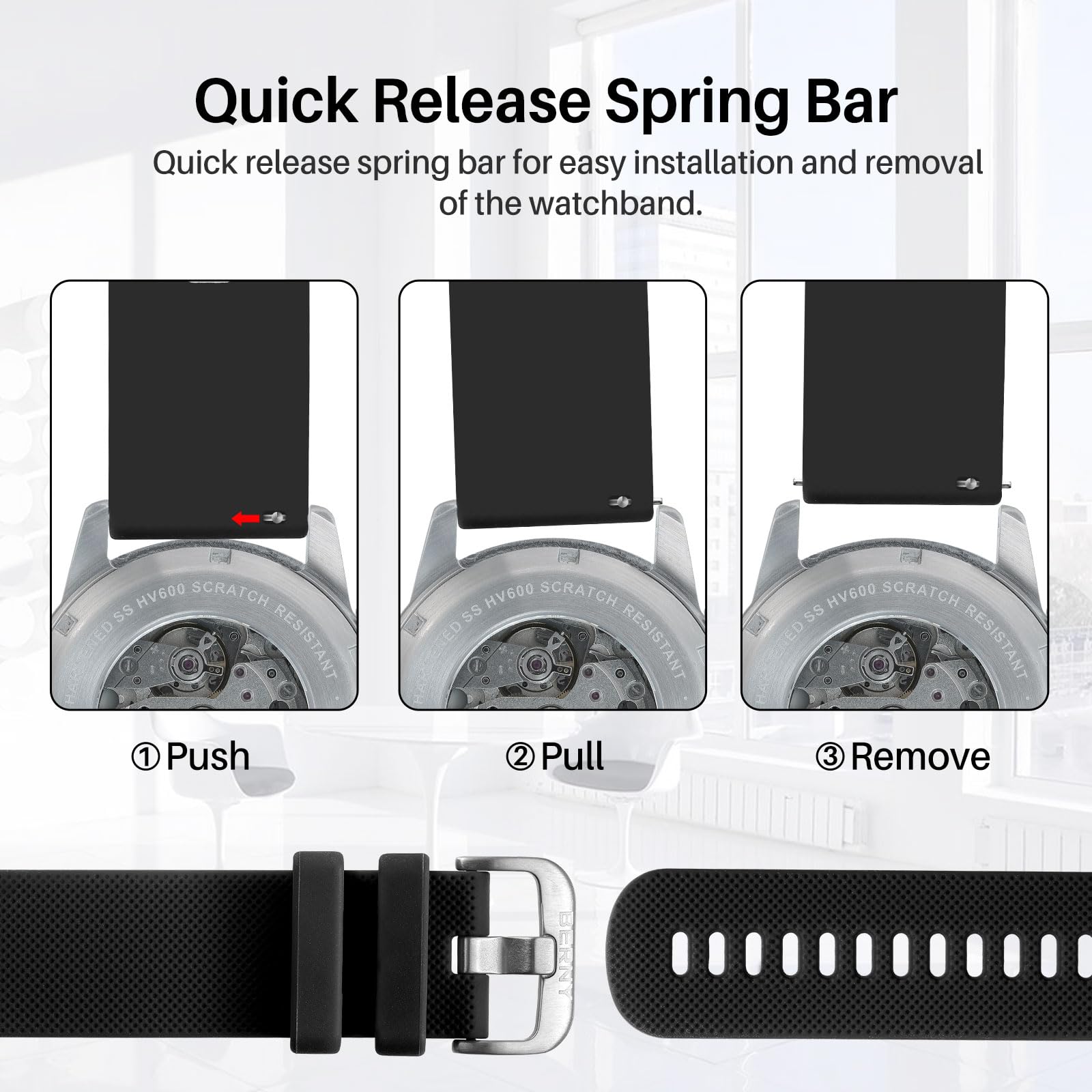 BERNY Silicone Watch Band Soft Rubber Replacement Watch Straps Quick Release Watchbands for Men And Women Multicolour-22mm - Image 6