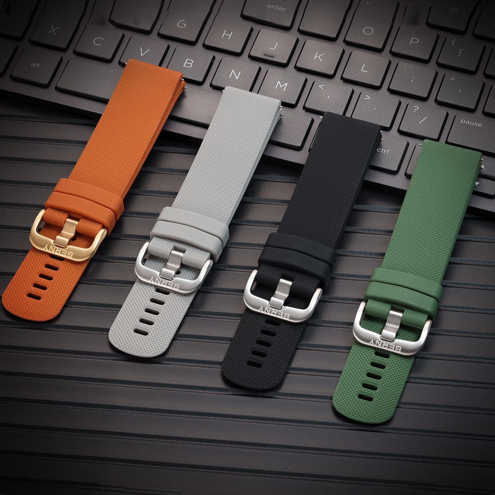 BERNY Silicone Watch Band Soft Rubber Replacement Watch Straps Quick Release Watchbands for Men And Women Multicolour-22mm - Image 8