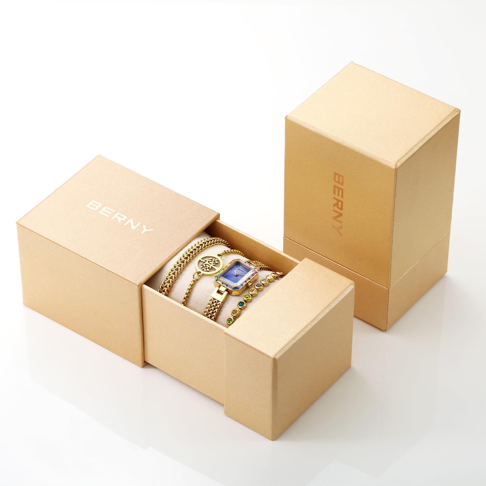 BERNY Silver Watches for Women Dainty Quartz Bracelet Watch Ladies Wrist Watch and Bracelet Set Coloured Stones Accented Fashion Luxury Birthday Gifts for Women - Image 4