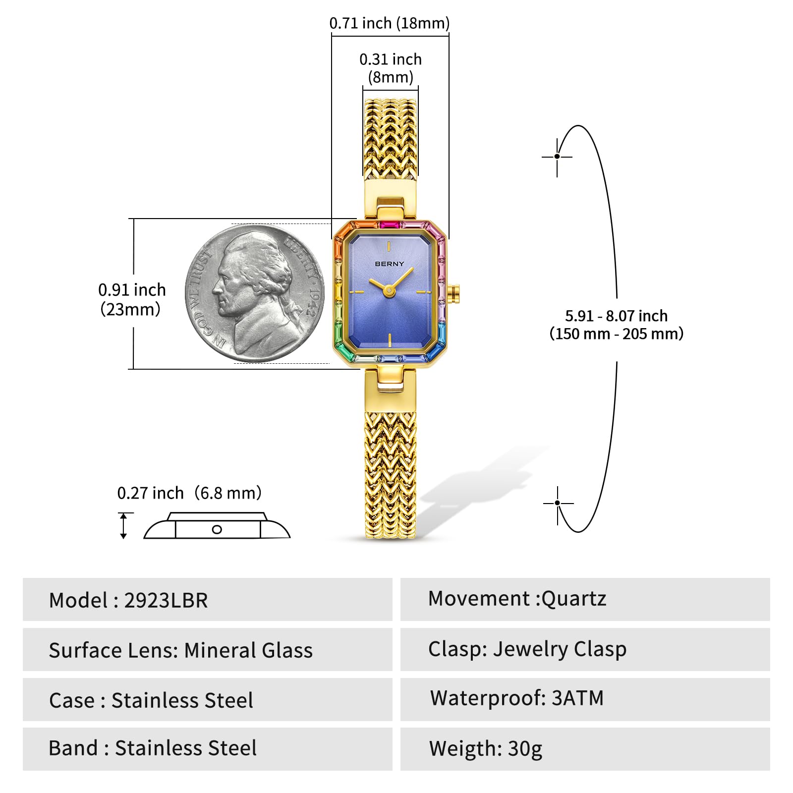 BERNY Silver Watches for Women Dainty Quartz Bracelet Watch Ladies Wrist Watch and Bracelet Set Coloured Stones Accented Fashion Luxury Birthday Gifts for Women - Image 5