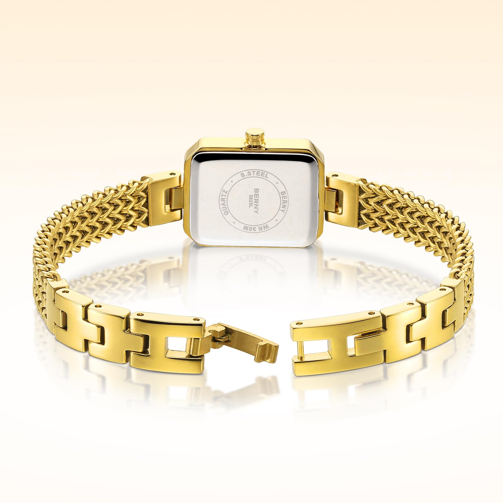 BERNY Silver Watches for Women Ladies Wrist Watch and Bracelet Set Dainty Quartz Bracelet Watch Premium Crystal Accented Fashion Luxury Birthday Present for Women - Image 3