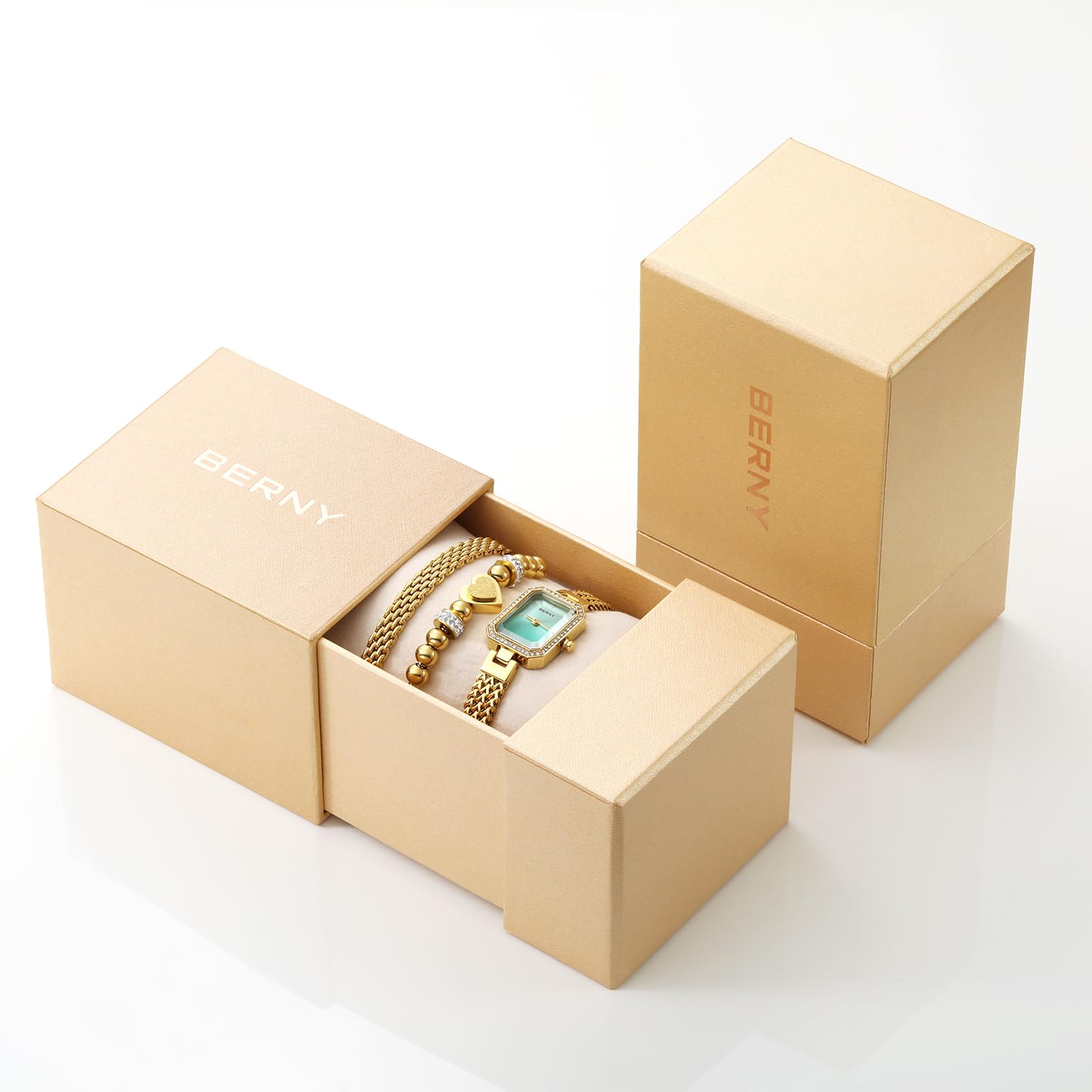 BERNY Silver Watches for Women Ladies Wrist Watch and Bracelet Set Dainty Quartz Bracelet Watch Premium Crystal Accented Fashion Luxury Birthday Present for Women - Image 4