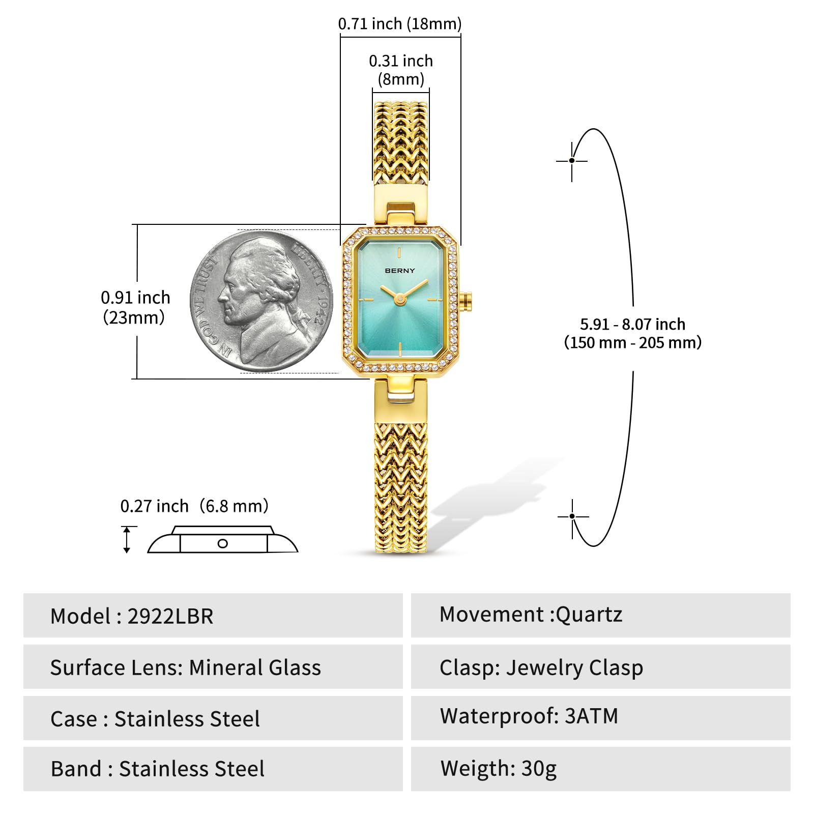 BERNY Silver Watches for Women Ladies Wrist Watch and Bracelet Set Dainty Quartz Bracelet Watch Premium Crystal Accented Fashion Luxury Birthday Present for Women - Image 5