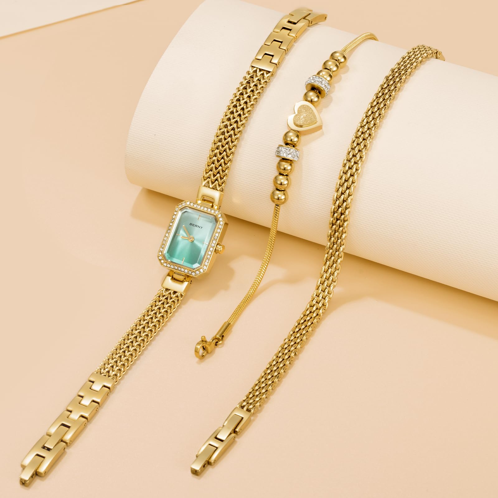 BERNY Silver Watches for Women Ladies Wrist Watch and Bracelet Set Dainty Quartz Bracelet Watch Premium Crystal Accented Fashion Luxury Birthday Present for Women - Image 6