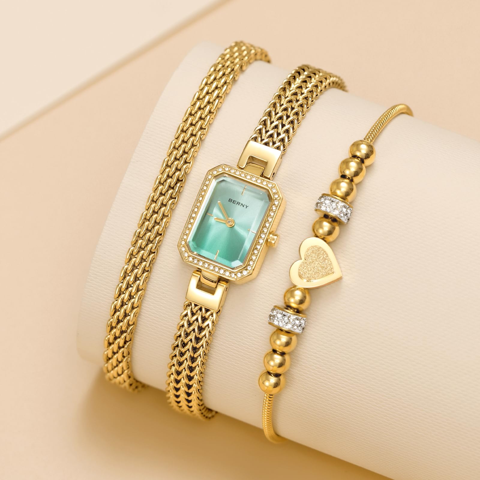 BERNY Silver Watches for Women Ladies Wrist Watch and Bracelet Set Dainty Quartz Bracelet Watch Premium Crystal Accented Fashion Luxury Birthday Present for Women - Image 7