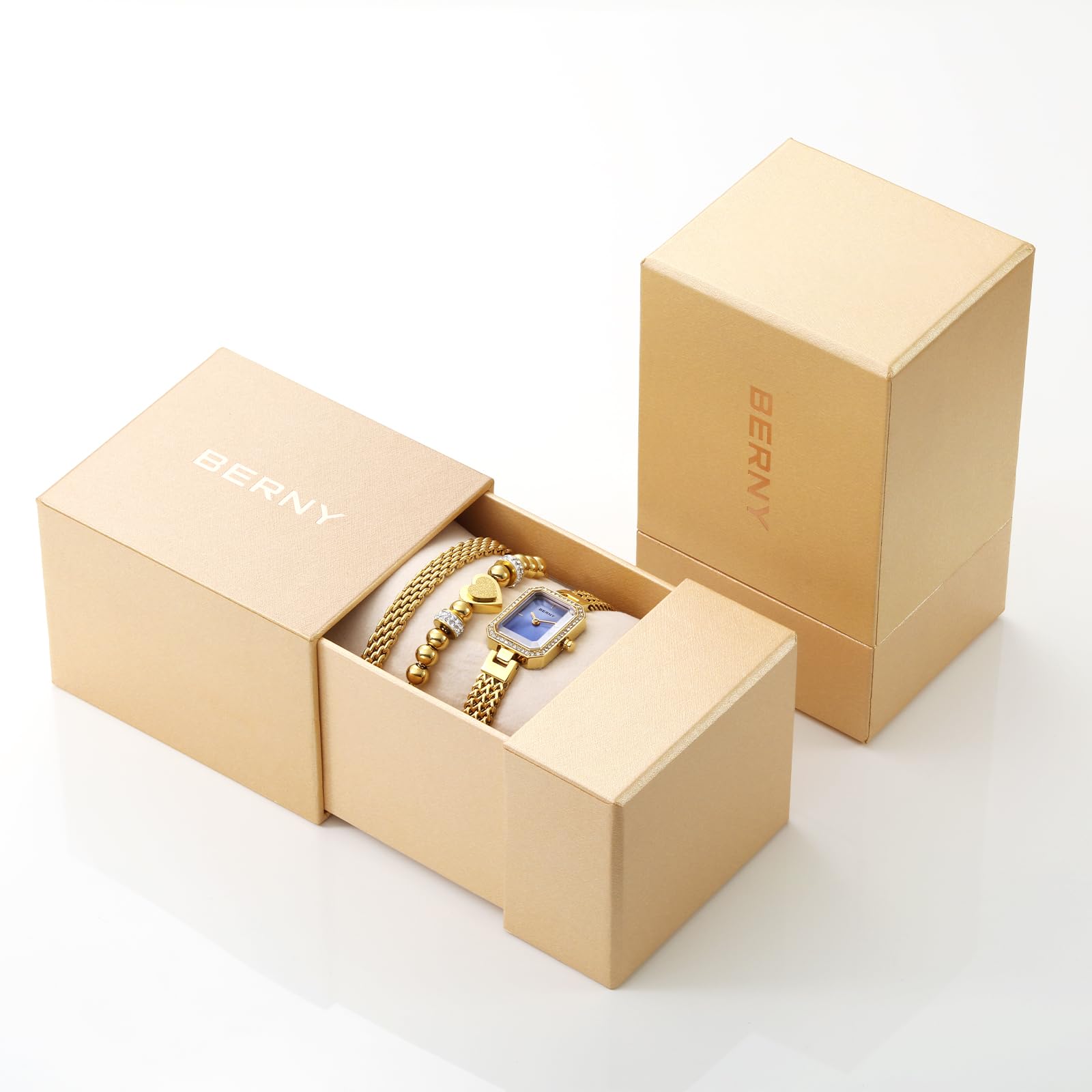 BERNY Silver Watches for Women Ladies Wrist Watch and Bracelet Set Dainty Quartz Bracelet Watch Premium Crystal Accented Fashion Luxury Birthday Present for Women - Image 4