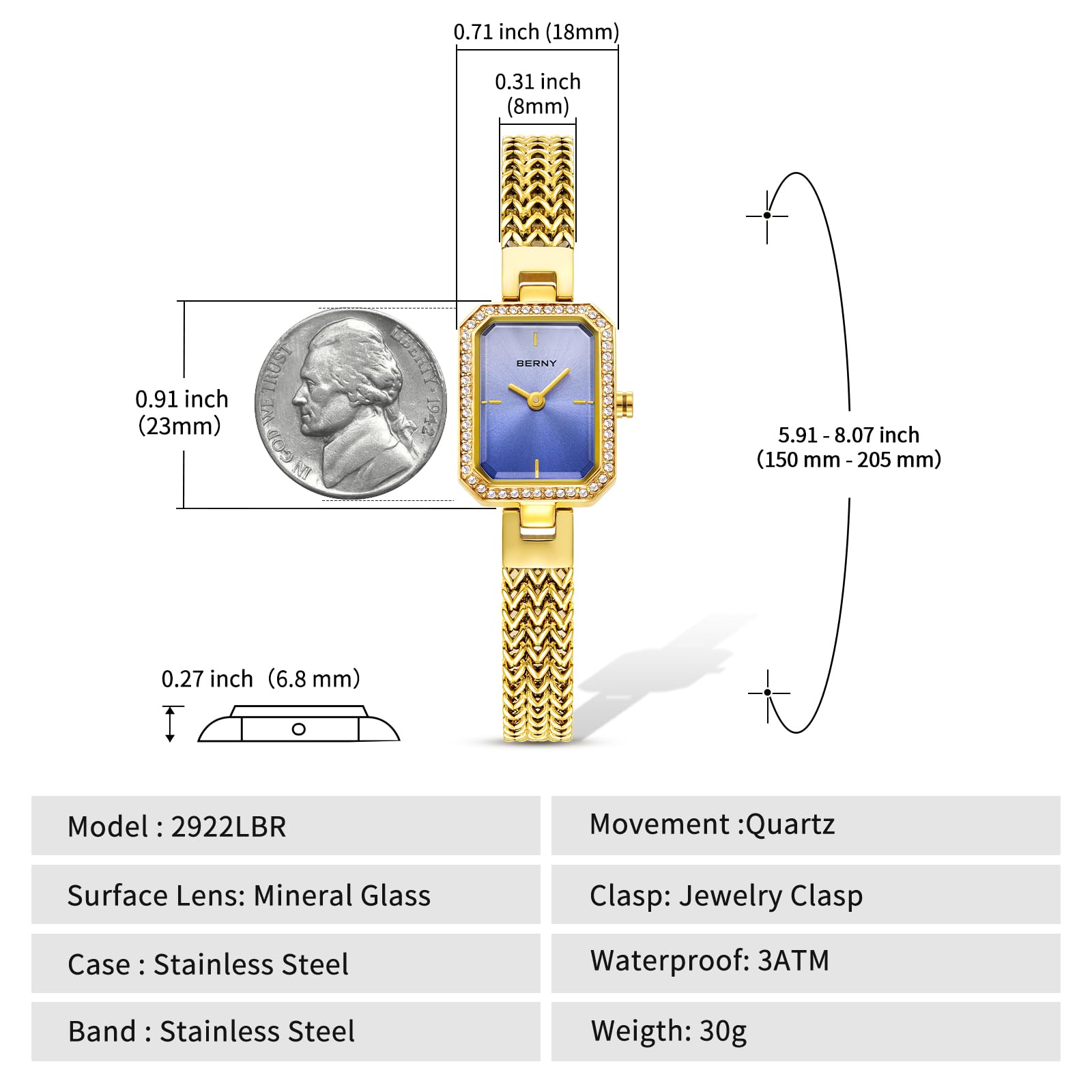 BERNY Silver Watches for Women Ladies Wrist Watch and Bracelet Set Dainty Quartz Bracelet Watch Premium Crystal Accented Fashion Luxury Birthday Present for Women - Image 5