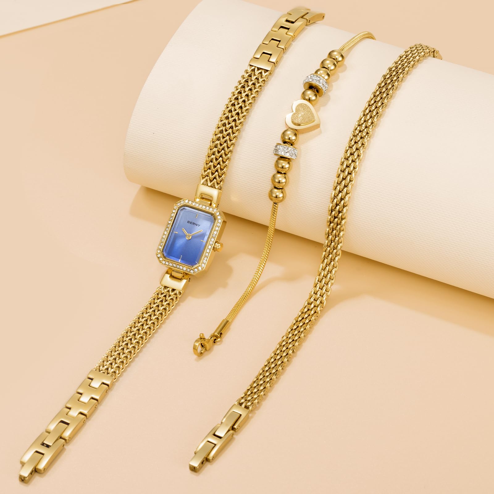 BERNY Silver Watches for Women Ladies Wrist Watch and Bracelet Set Dainty Quartz Bracelet Watch Premium Crystal Accented Fashion Luxury Birthday Present for Women - Image 6