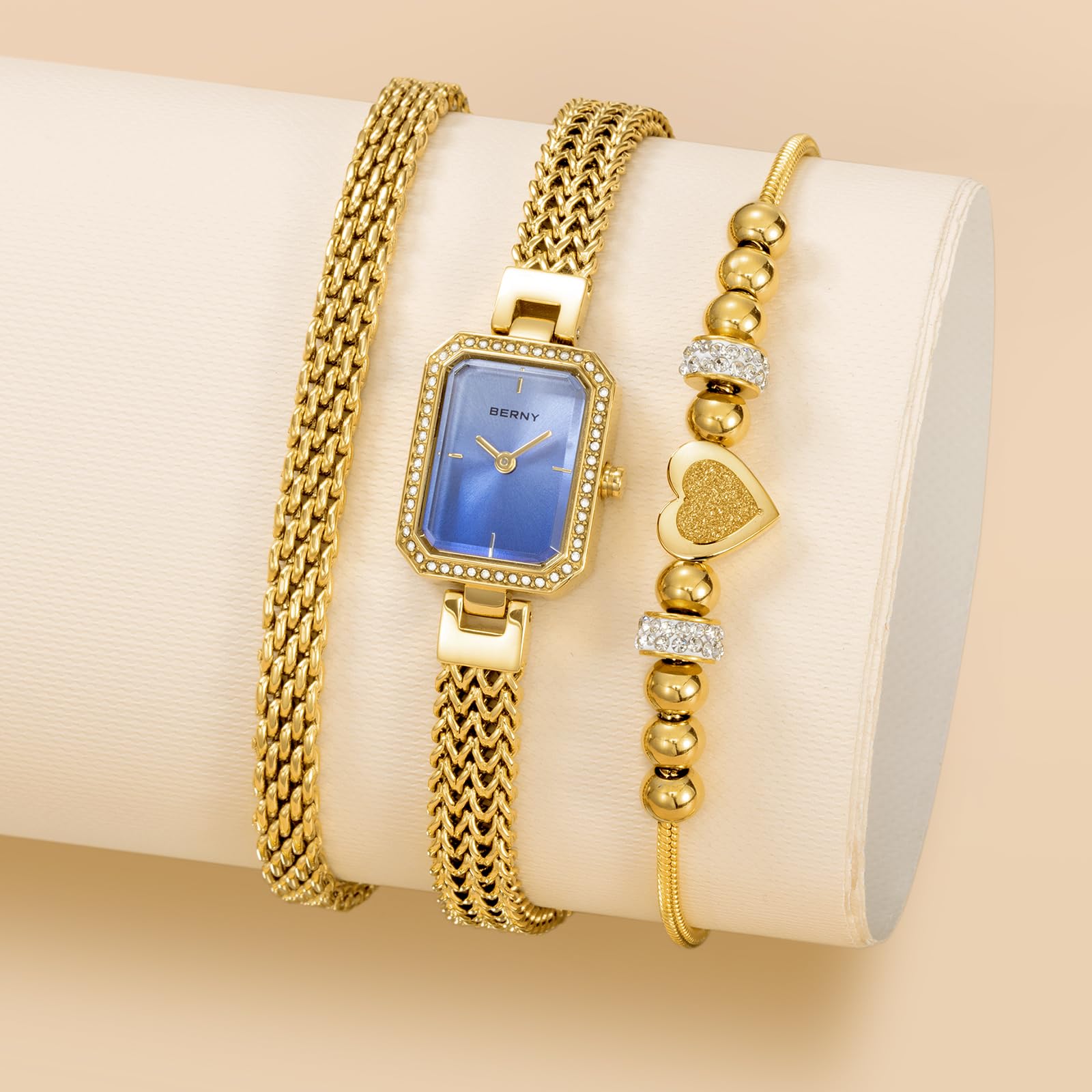 BERNY Silver Watches for Women Ladies Wrist Watch and Bracelet Set Dainty Quartz Bracelet Watch Premium Crystal Accented Fashion Luxury Birthday Present for Women - Image 7