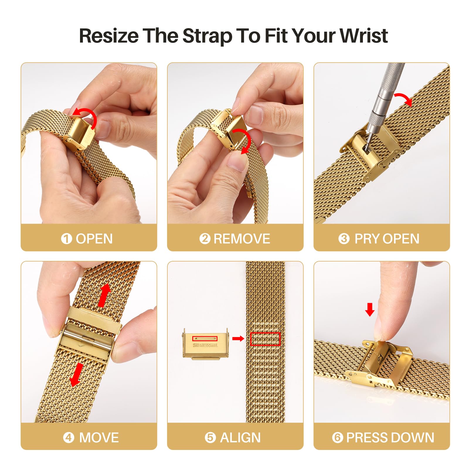 BERNY Stainless Steel Mesh Watch Band for Men Women, Quick Release Adjustable Milanese Watch Straps, Solid Metal Watch Bracelet with Double Safety Clasp Gold Blue - Image 5