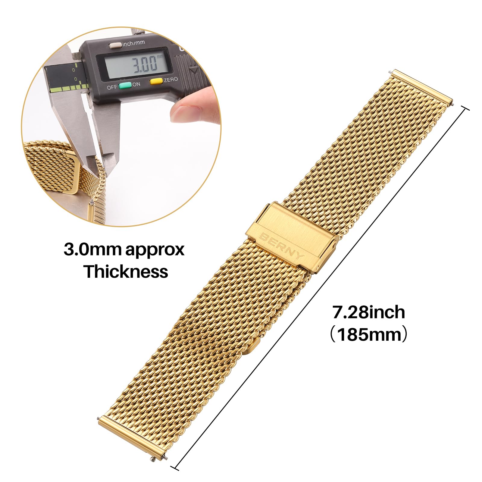 BERNY Stainless Steel Mesh Watch Band for Men Women, Quick Release Adjustable Milanese Watch Straps, Solid Metal Watch Bracelet with Double Safety Clasp Gold Blue - Image 6