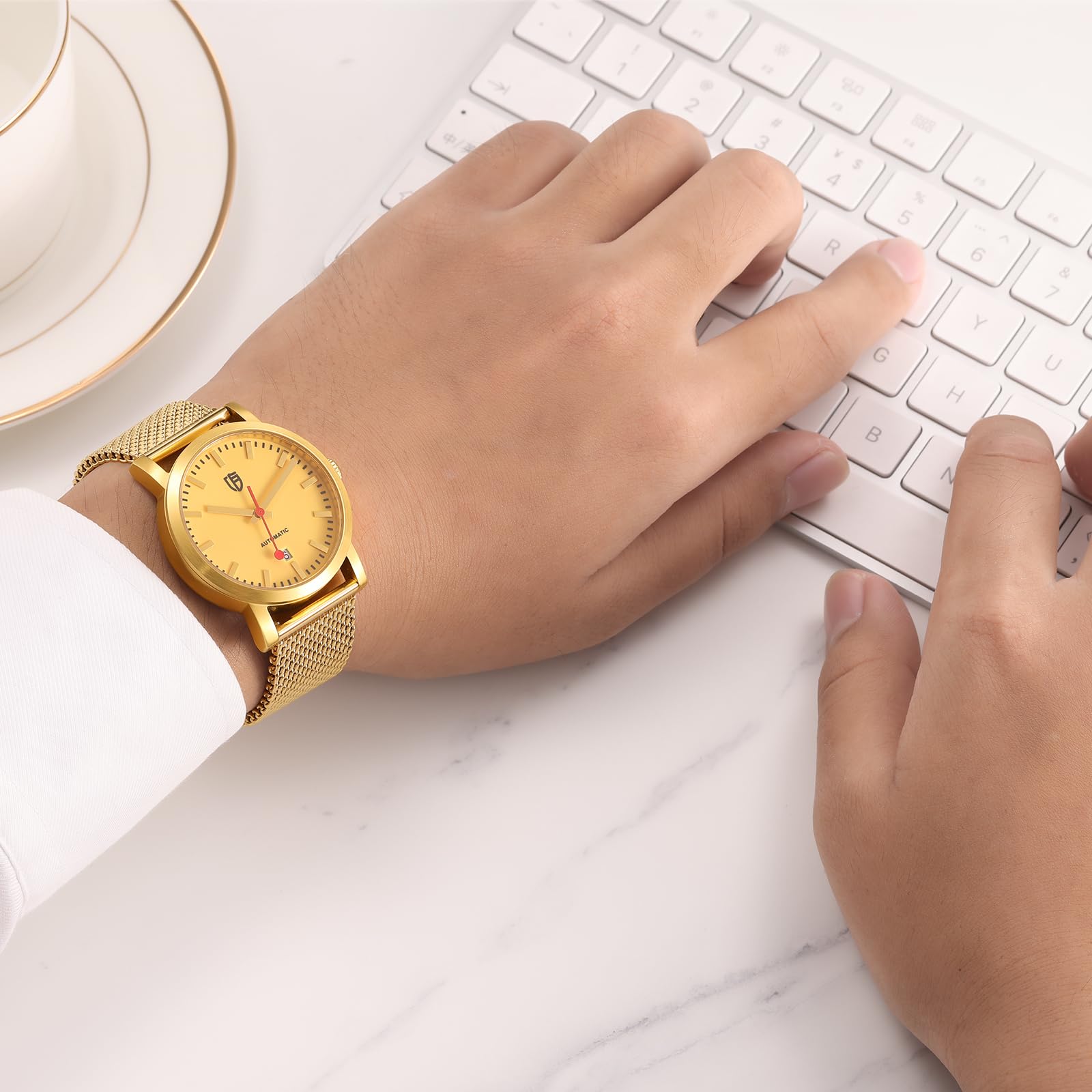 BERNY Stainless Steel Mesh Watch Band for Men Women, Quick Release Adjustable Milanese Watch Straps, Solid Metal Watch Bracelet with Double Safety Clasp Gold Blue - Image 8