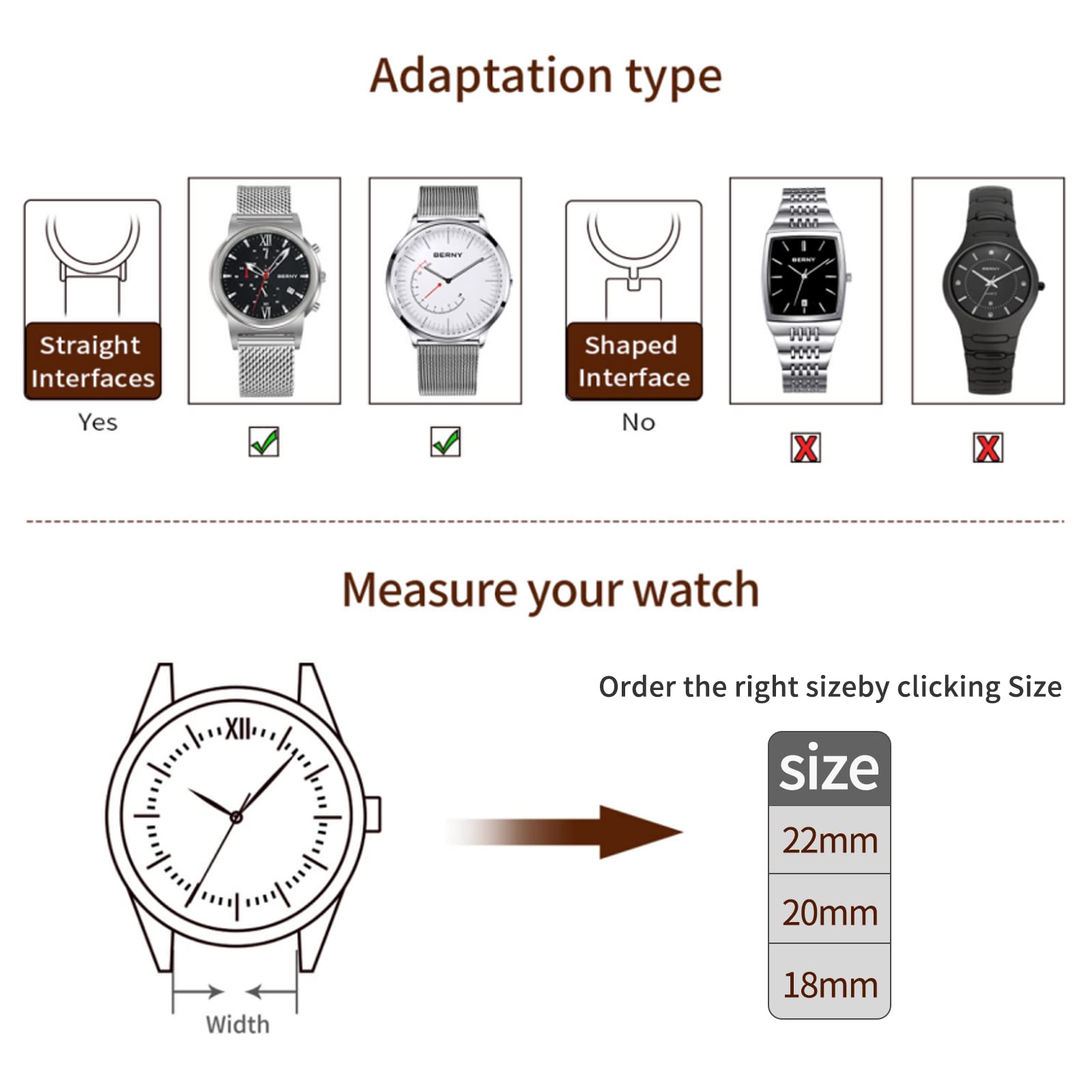 BERNY Stainless Steel Mesh Watch Band for Mens Women Quick Release Adjustable Watch Straps Thin Metal Bracelet with Safty Clasp 18mm 20mm 22mm, Silver/Black/Rose Gold - Image 4