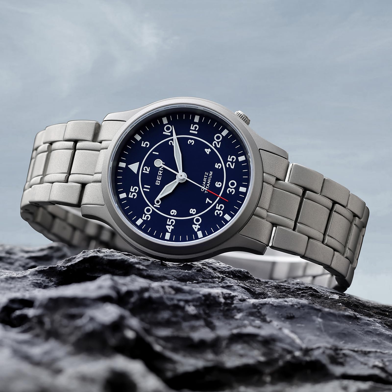 BERNY Titanium Watches for Men Japanese Sweep Second Quartz Movement 5ATM Waterproof Men's Field Wrist Watch Military Wristwatch with Luminous Analog Sport Watches - Image 7