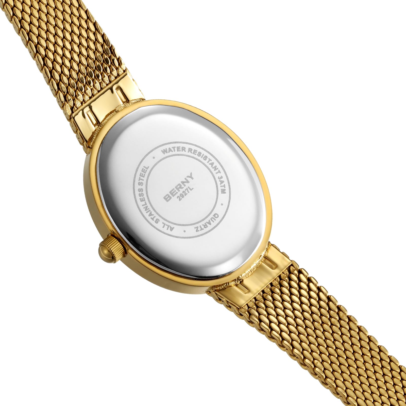 BERNY Vintage Gold Watches for Women, Elegant Oval Women's Wrist Watch, Small Ladies Analog Quartz Watches, 3ATM Waterproof All Stainless Steel Luxury Birthday Present - Image 3