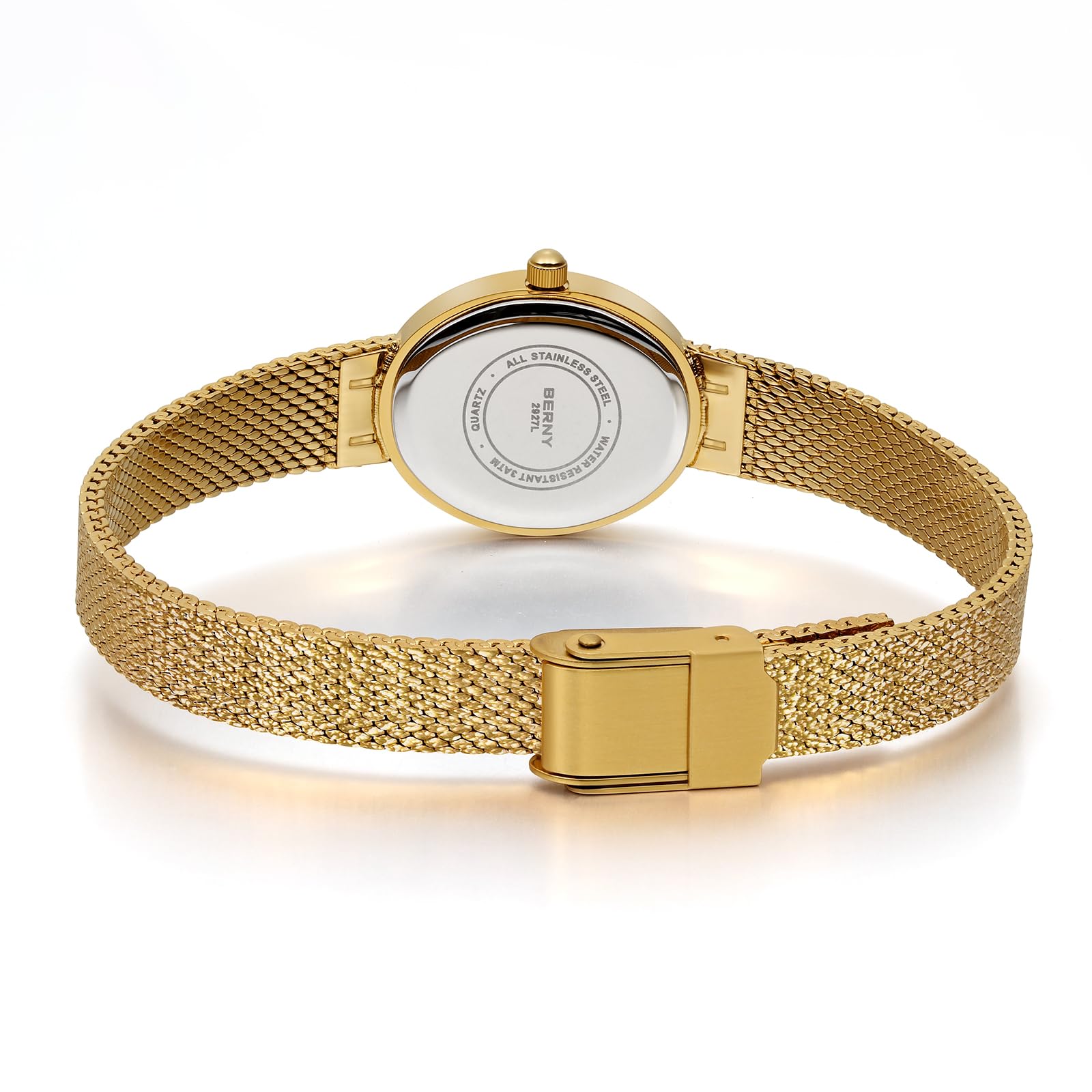 BERNY Vintage Gold Watches for Women, Elegant Oval Women's Wrist Watch, Small Ladies Analog Quartz Watches, 3ATM Waterproof All Stainless Steel Luxury Birthday Present - Image 4