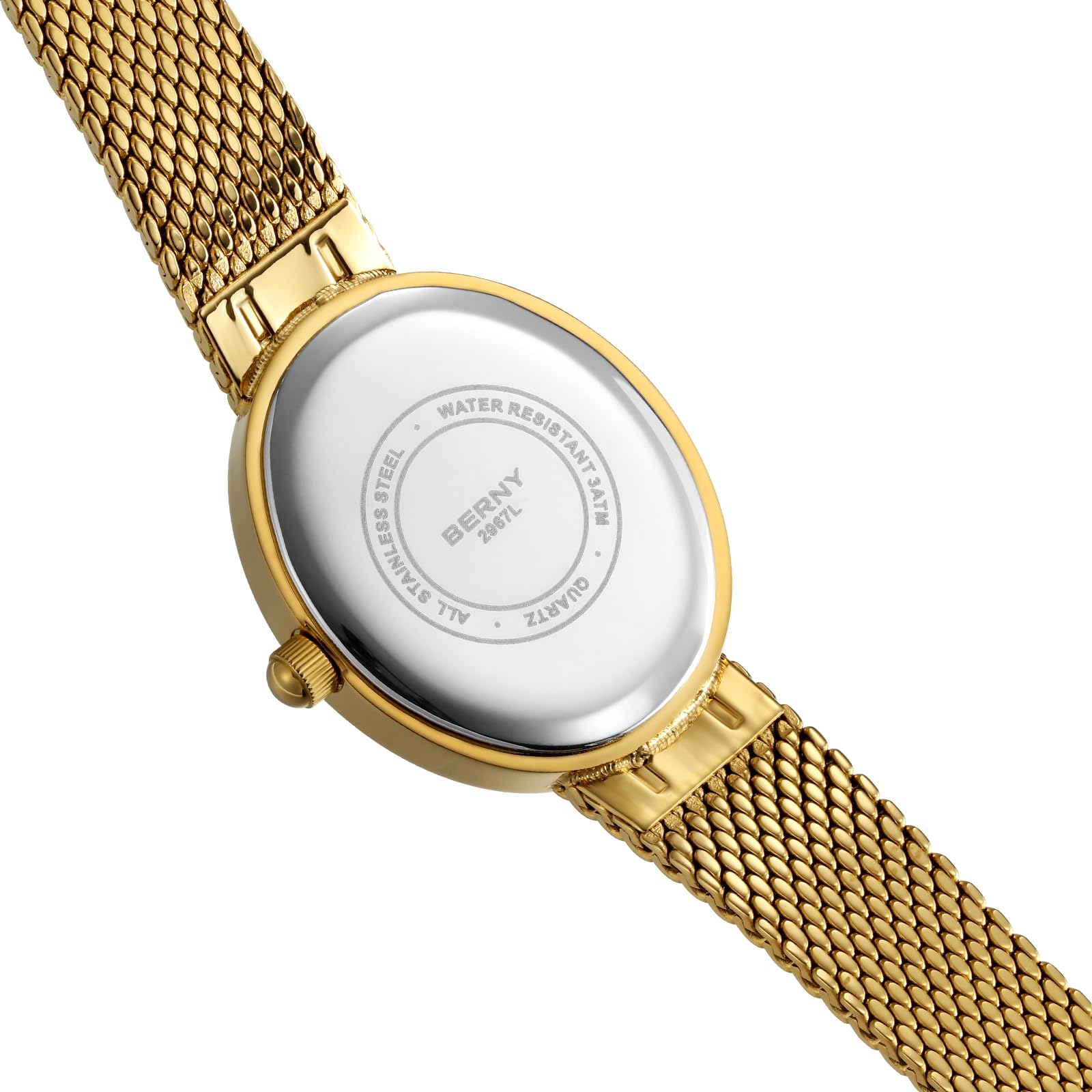 BERNY Vintage Gold Watches for Women, Elegant Oval Women's Wrist Watch, Small Ladies Analog Quartz Watches, 3ATM Waterproof All Stainless Steel Luxury Birthday Present-Sunray Dial - Image 3