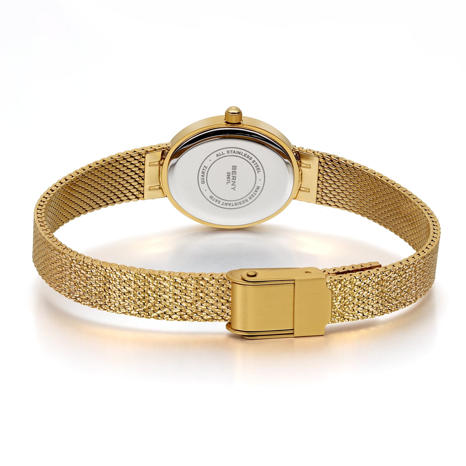 BERNY Vintage Gold Watches for Women, Elegant Oval Women's Wrist Watch, Small Ladies Analog Quartz Watches, 3ATM Waterproof All Stainless Steel Luxury Birthday Present-Sunray Dial - Image 4