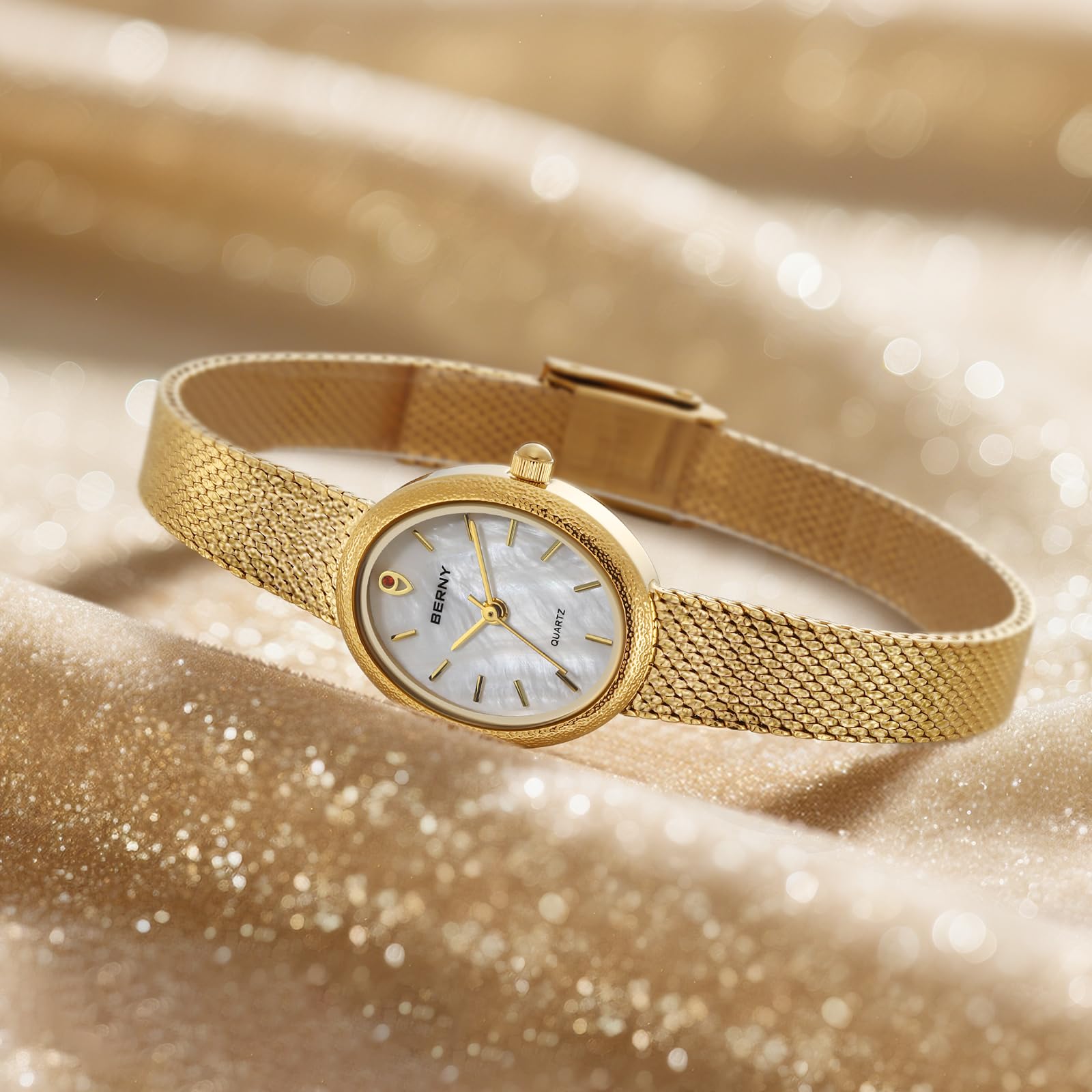 BERNY Vintage Gold Watches for Women, Elegant Oval Women's Wrist Watch, Small Ladies Analog Quartz Watches, 3ATM Waterproof All Stainless Steel Luxury Birthday Present - Image 8