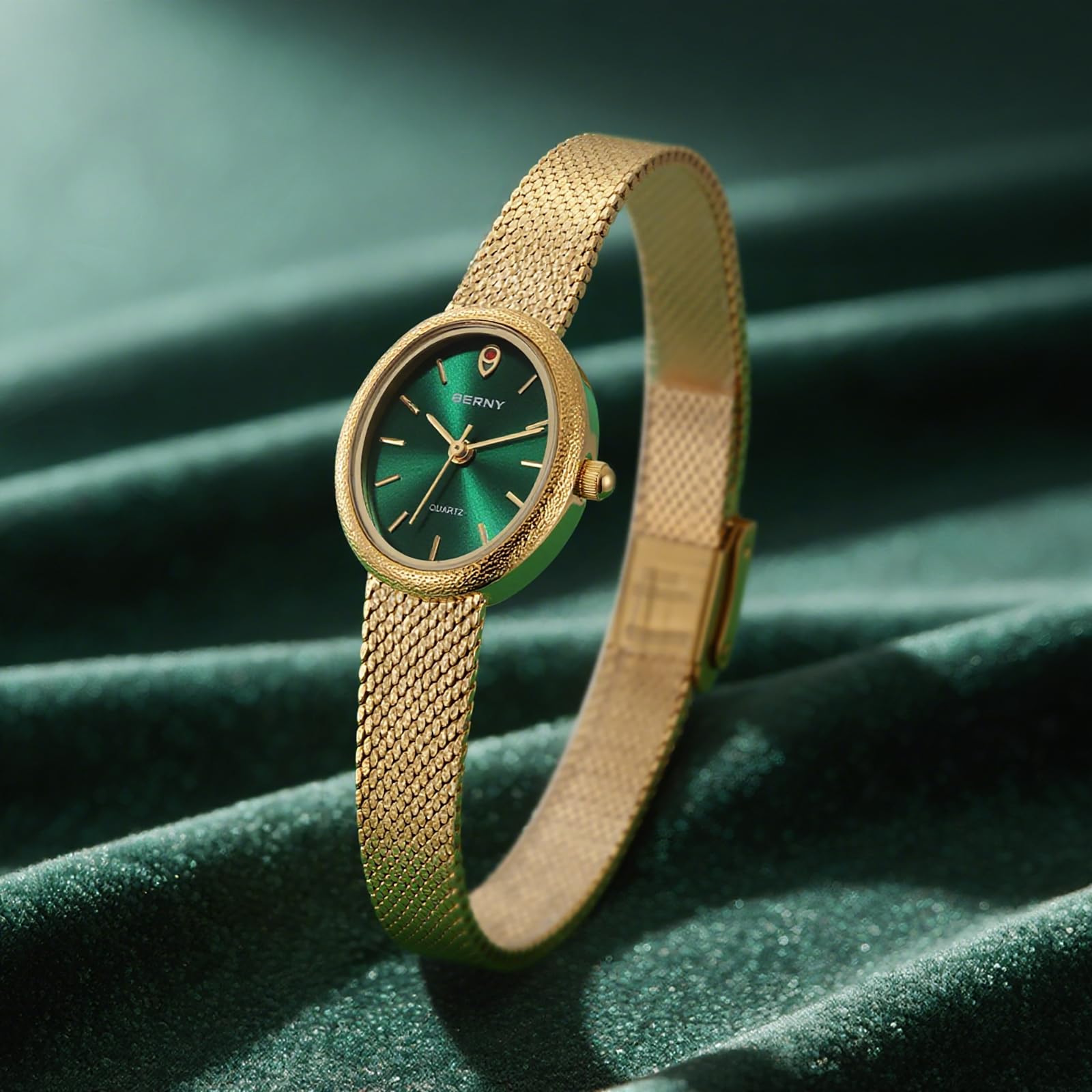 BERNY Vintage Gold Watches for Women, Elegant Oval Women's Wrist Watch, Small Ladies Analog Quartz Watches, 3ATM Waterproof All Stainless Steel Luxury Birthday Present-Sunray Dial - Image 8