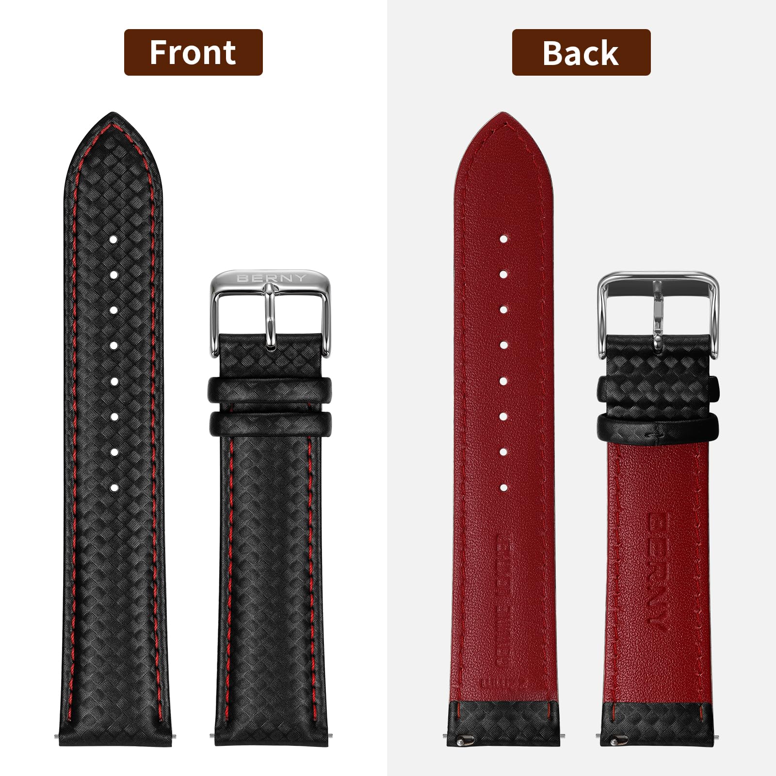 BERNY Watch Band Quick Release Genuine Leather Watch Strap Fashionable Grid Pattern Watch Bracelet Soft Leather Watchbands for Men And Women-20mm,22mm - Image 3