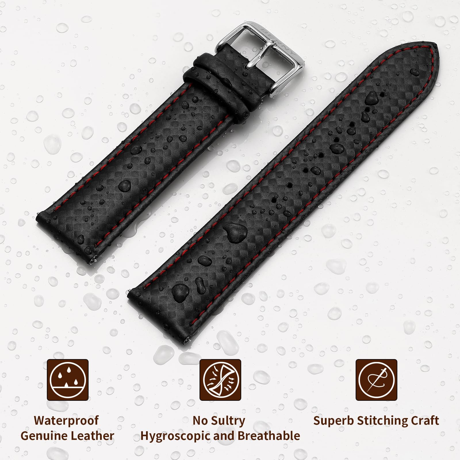 BERNY Watch Band Quick Release Genuine Leather Watch Strap Fashionable Grid Pattern Watch Bracelet Soft Leather Watchbands for Men And Women-20mm,22mm - Image 4