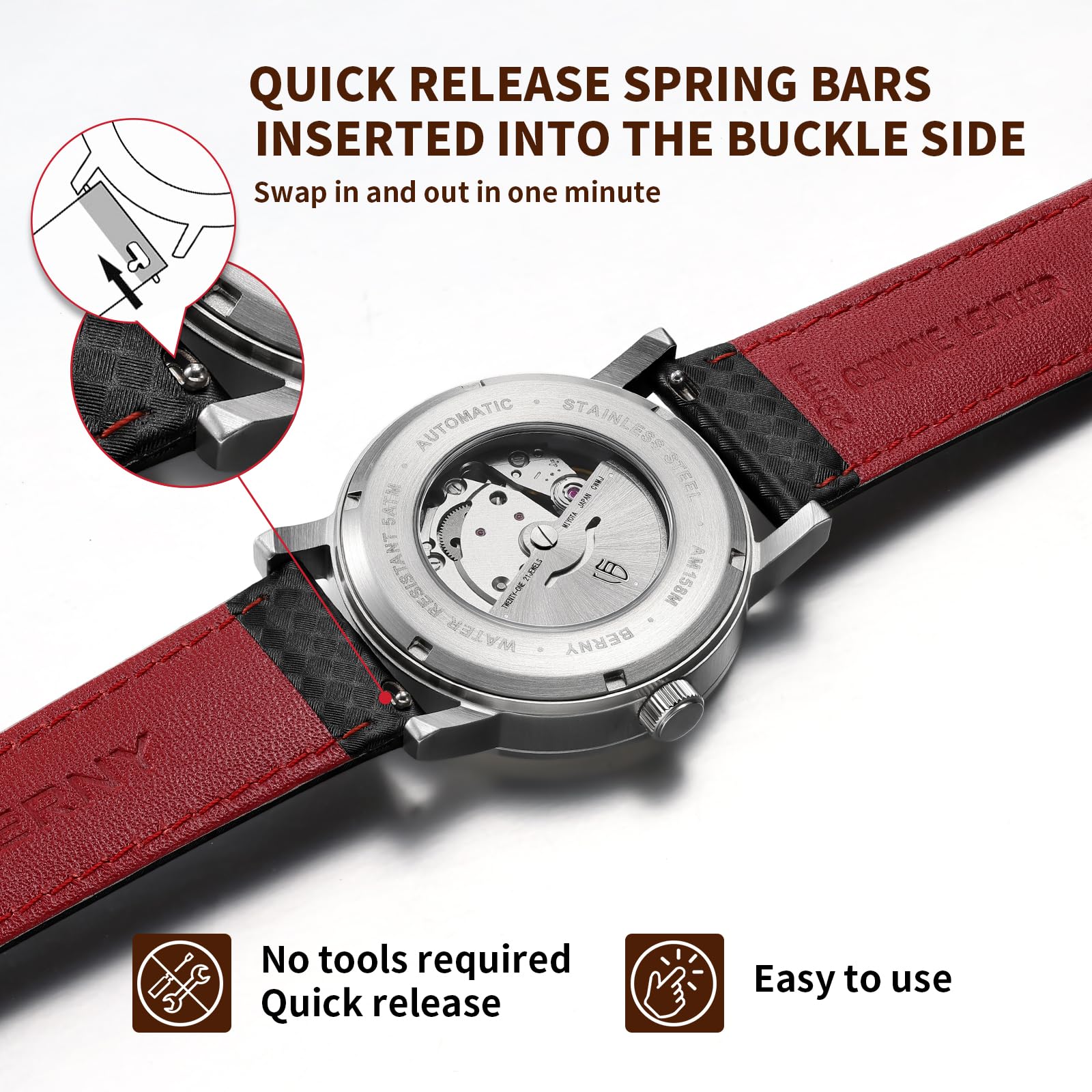 BERNY Watch Band Quick Release Genuine Leather Watch Strap Fashionable Grid Pattern Watch Bracelet Soft Leather Watchbands for Men And Women-20mm,22mm - Image 5