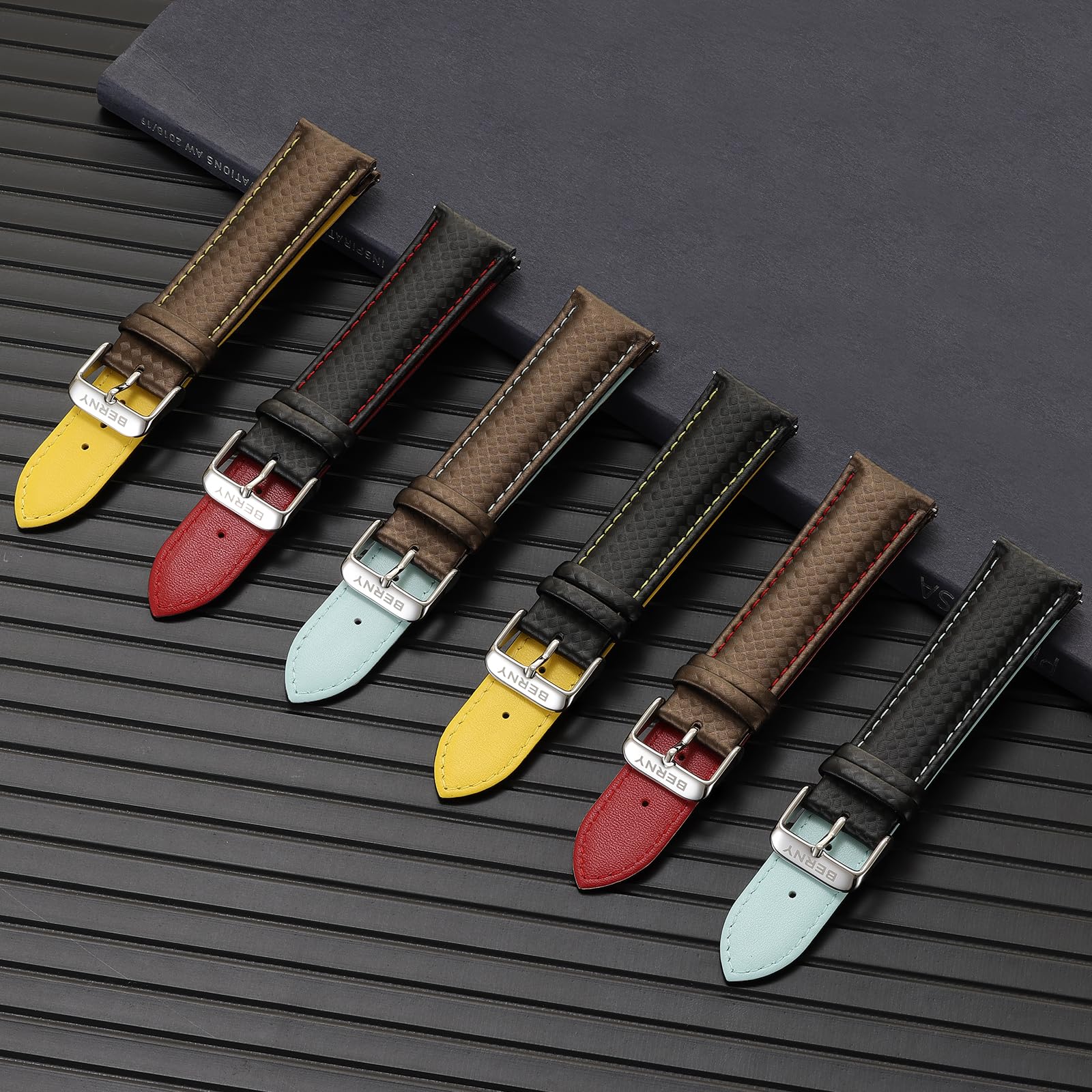 BERNY Watch Band Quick Release Genuine Leather Watch Strap Fashionable Grid Pattern Watch Bracelet Soft Leather Watchbands for Men And Women-20mm,22mm - Image 7