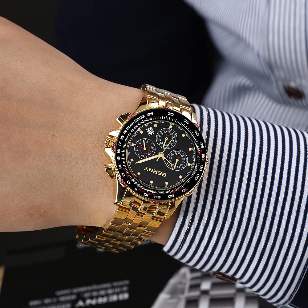 BERNY Watches for Men Real Diamond Dial Luxury Quartz Watch Multi-Function Mens Watch with Stainless Steel Strap - Image 6